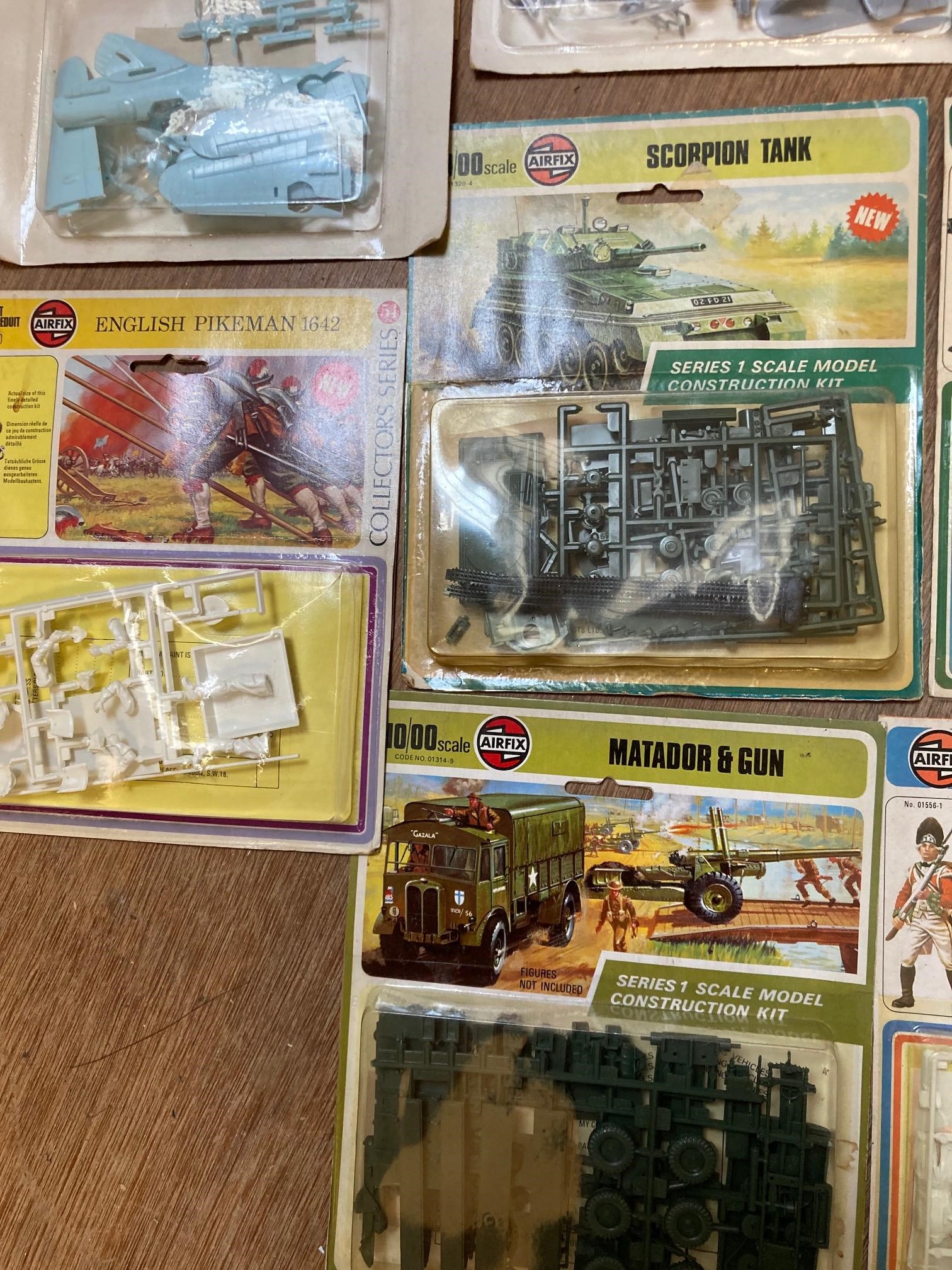 Seventeen Airfix carded 1/72nd scale and 54mm kits including military figures, aircraft and military Image
