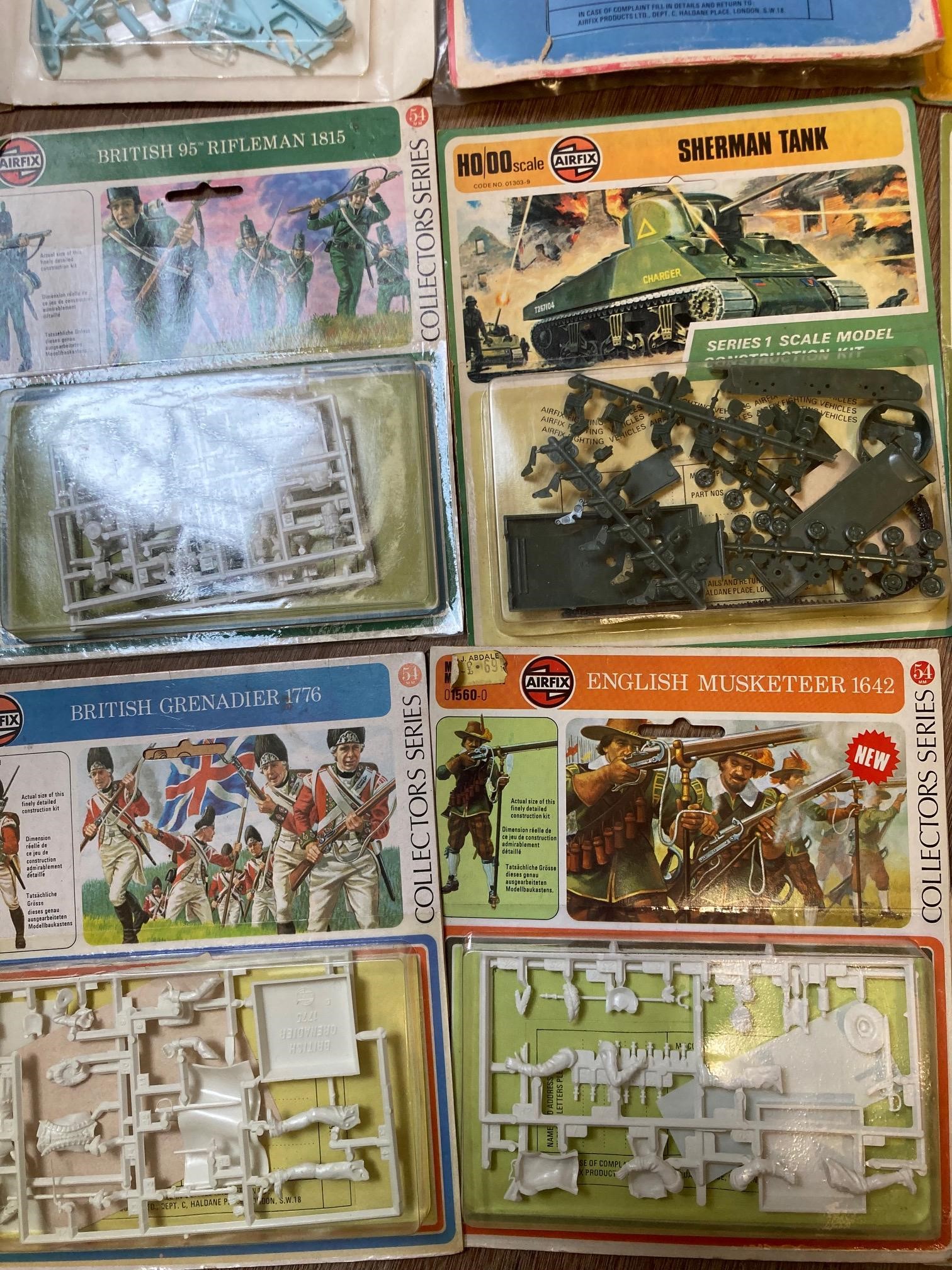 Seventeen Airfix carded 1/72nd scale and 54mm kits including military figures, aircraft and military Image