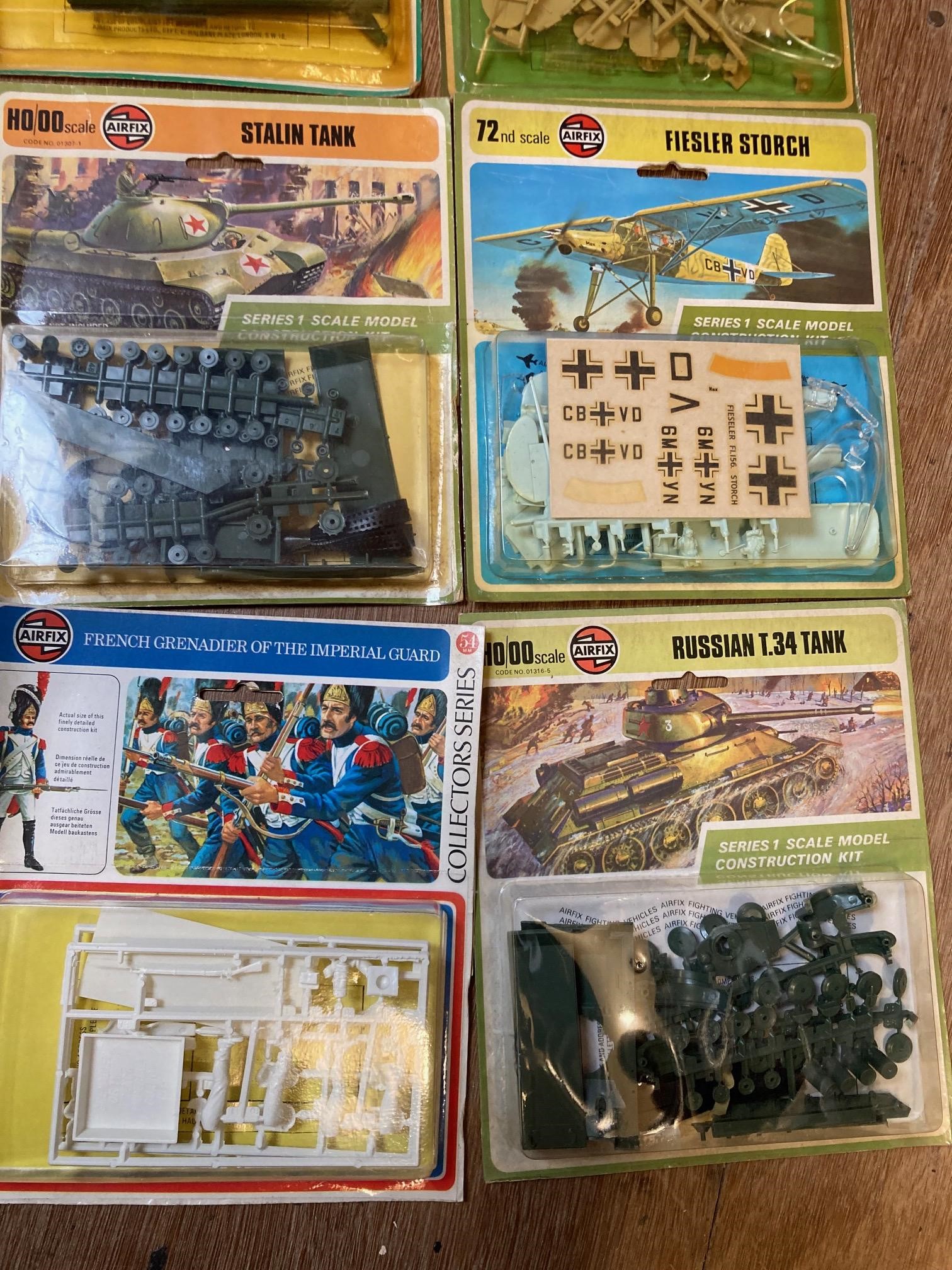 Seventeen Airfix carded 1/72nd scale and 54mm kits including military figures, aircraft and military Image
