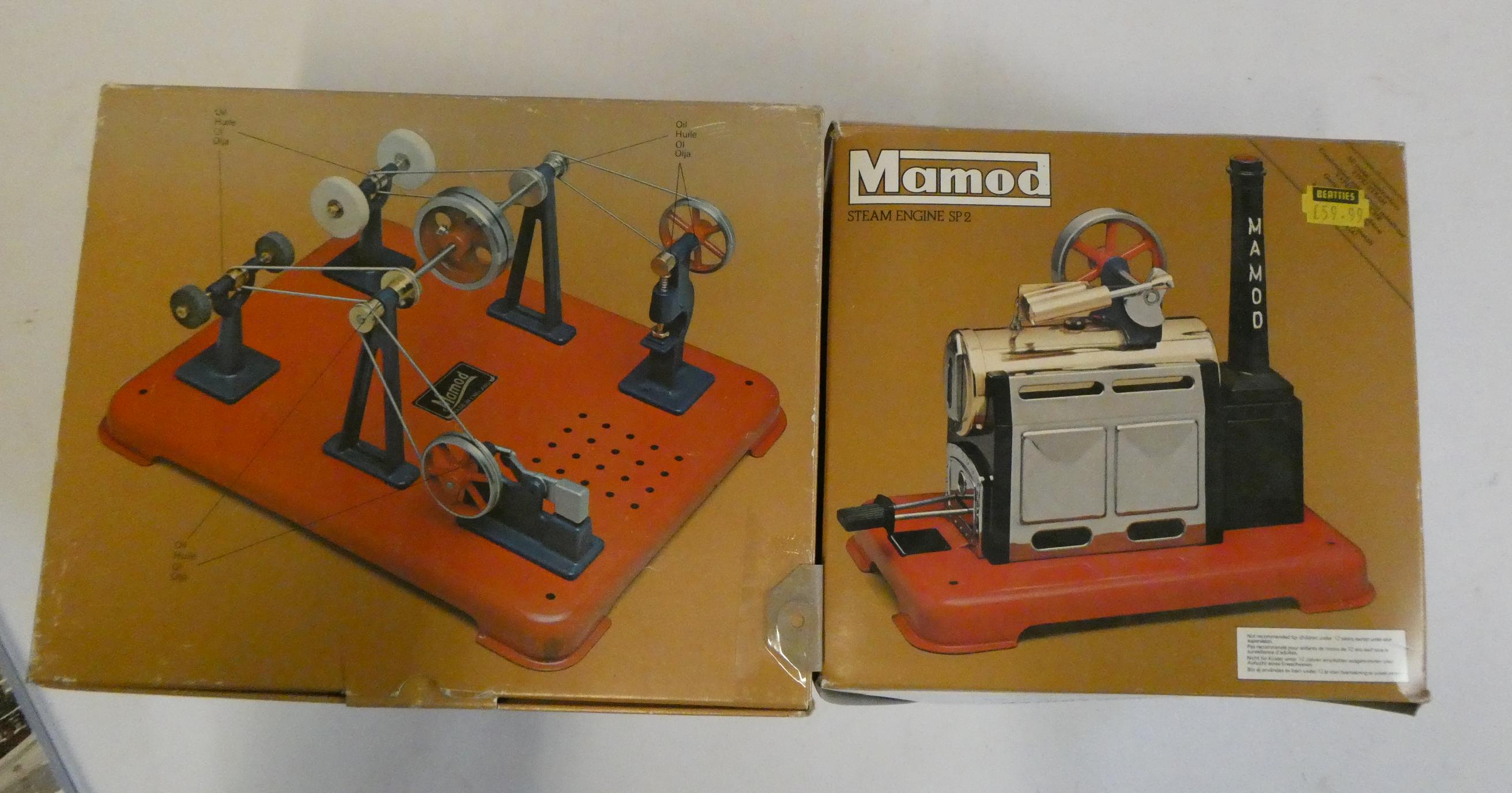 Mamod Steam engine SB2, boxed, excellent, and Workshop WS1, boxed, excellent Image