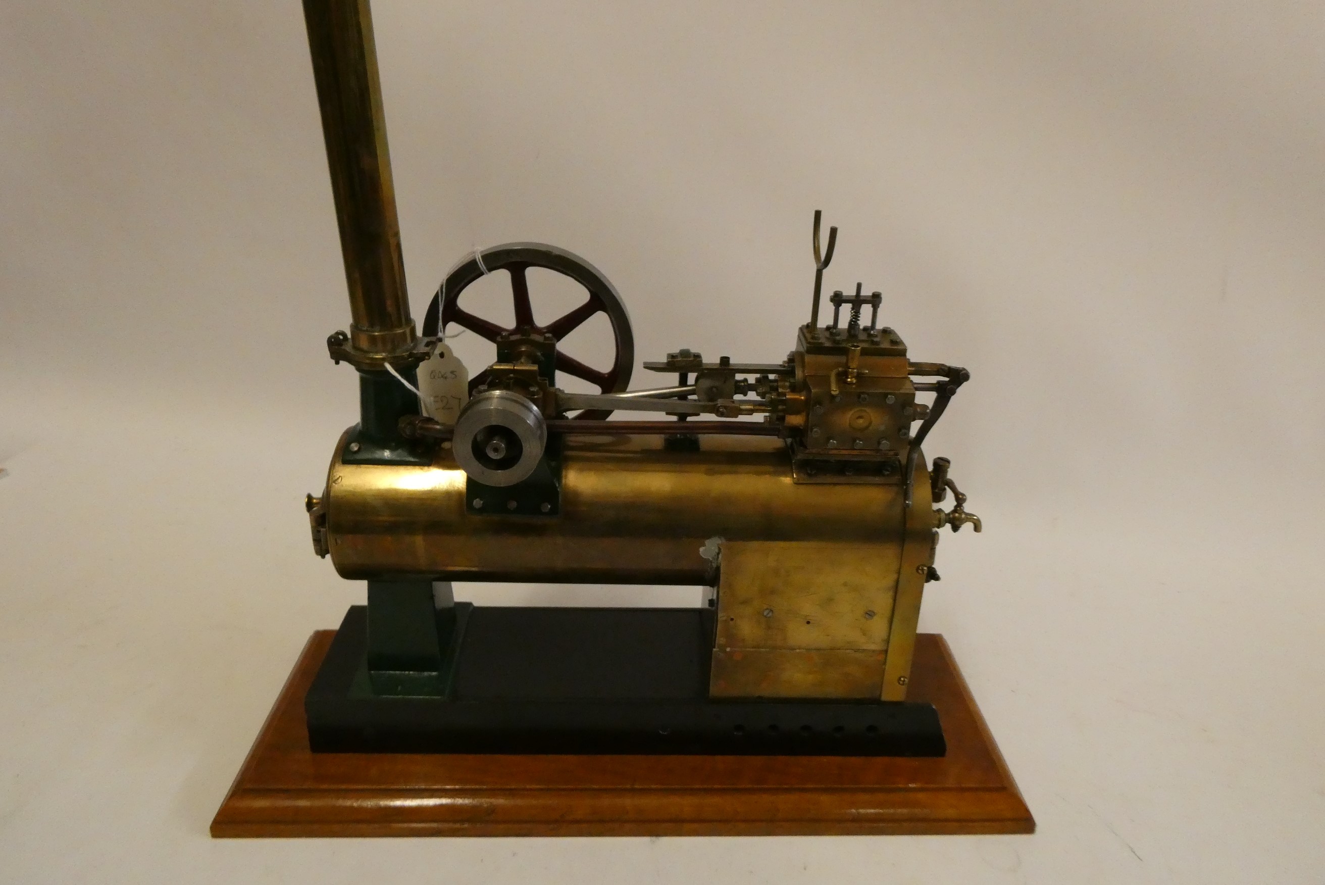 A locomotive boiler over type single cylinder steam engine, brass spirit boiler with under-tubes, Image