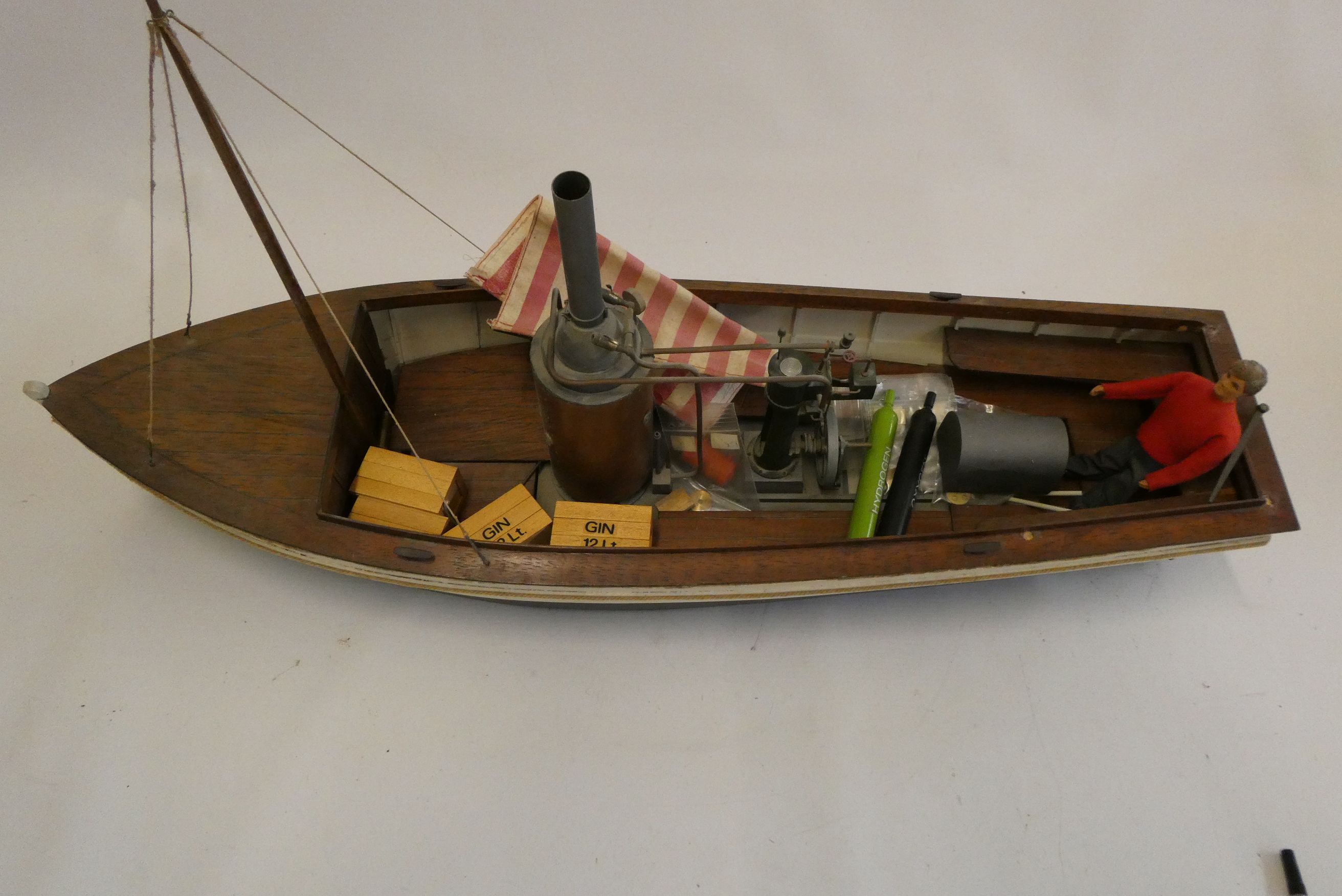 Unpowered model of the African Queen, plastic and wood construction, some items loose, 70cm hull, Image