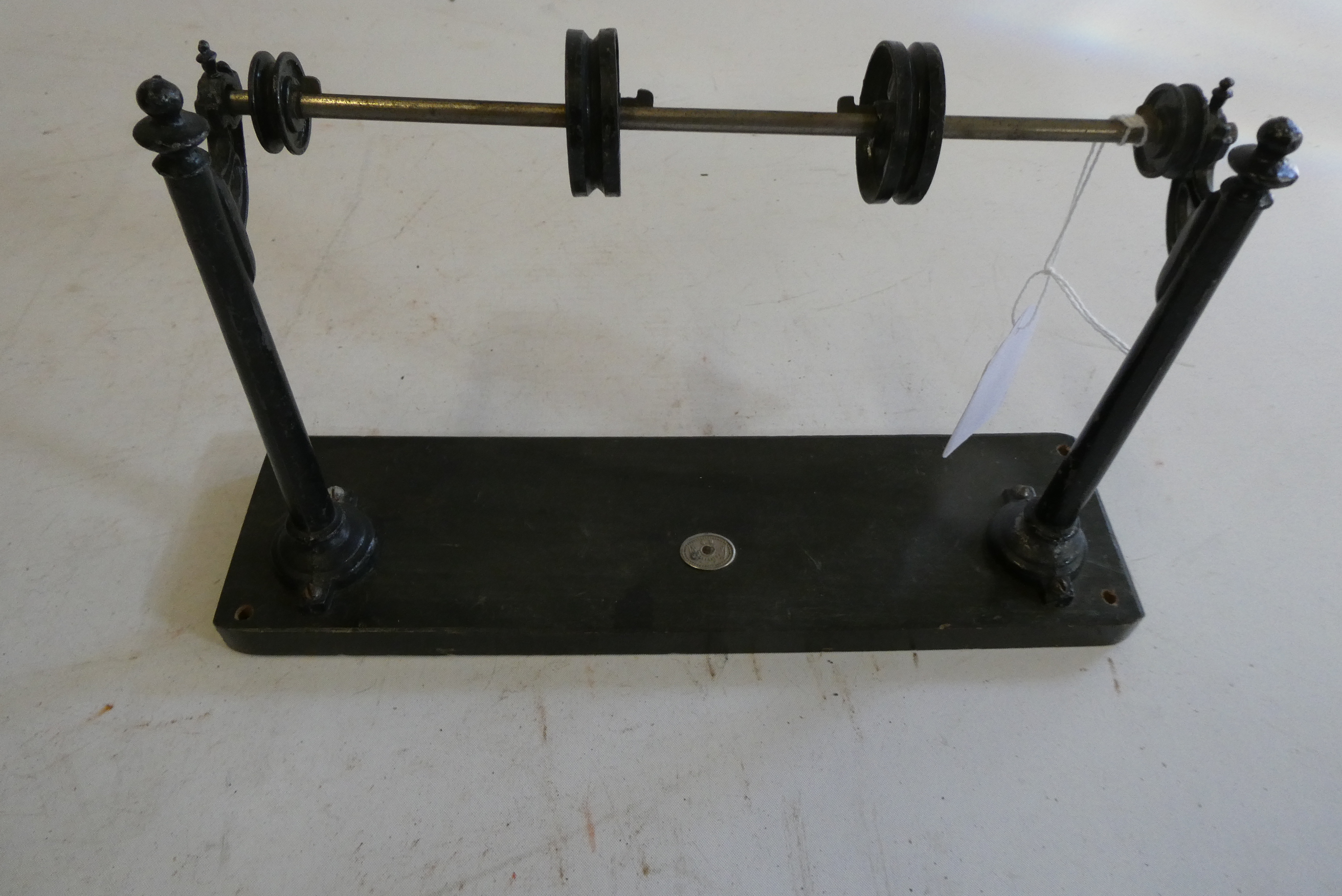 Jules Faivre (JF) steam engine Line shaft, a rare item from the late 19th century, wooden base with Image