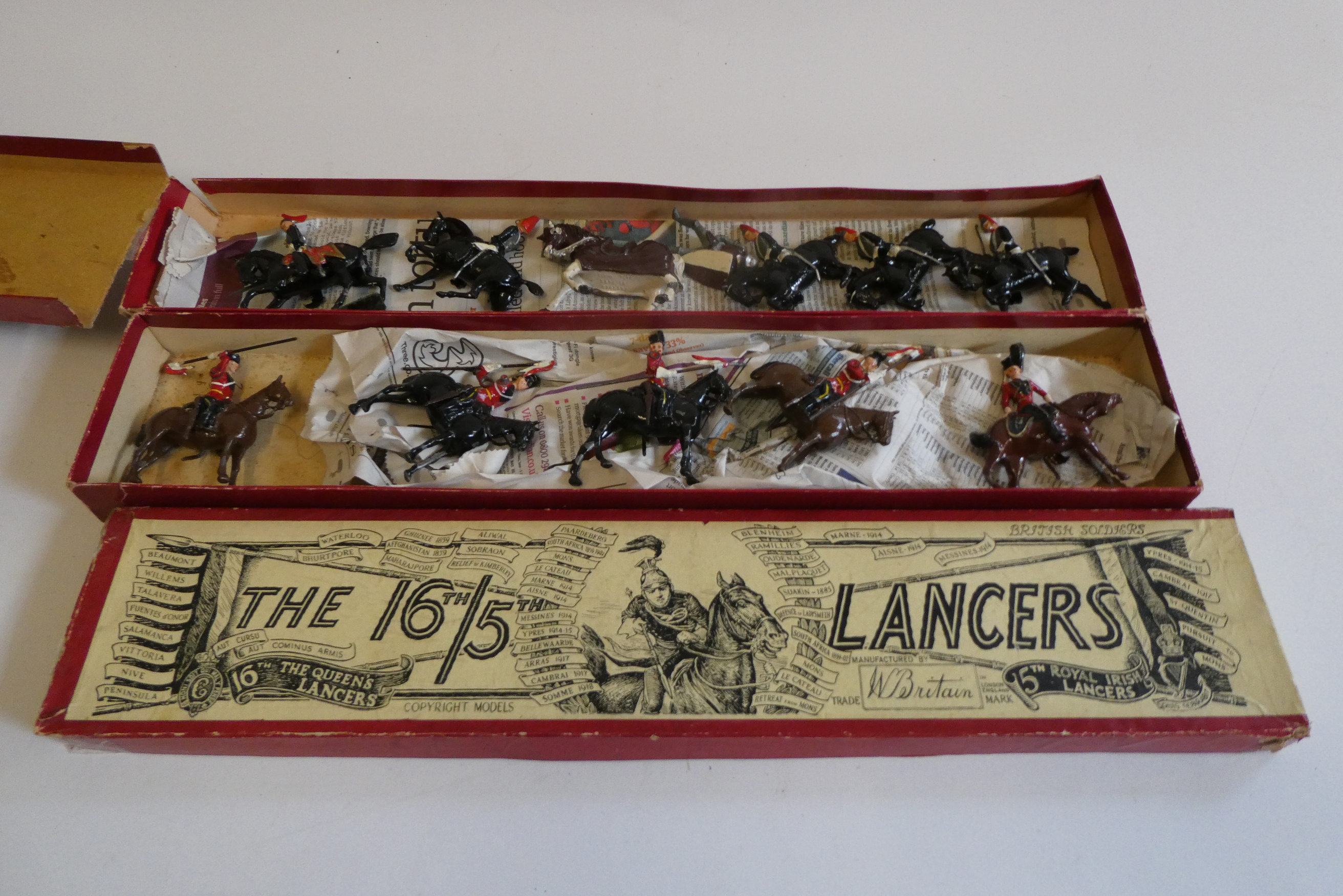 Britains The 16/5th Lancers, early box, good, Lifeguards, box AF, and Timpo Knight, good (proceeds Image