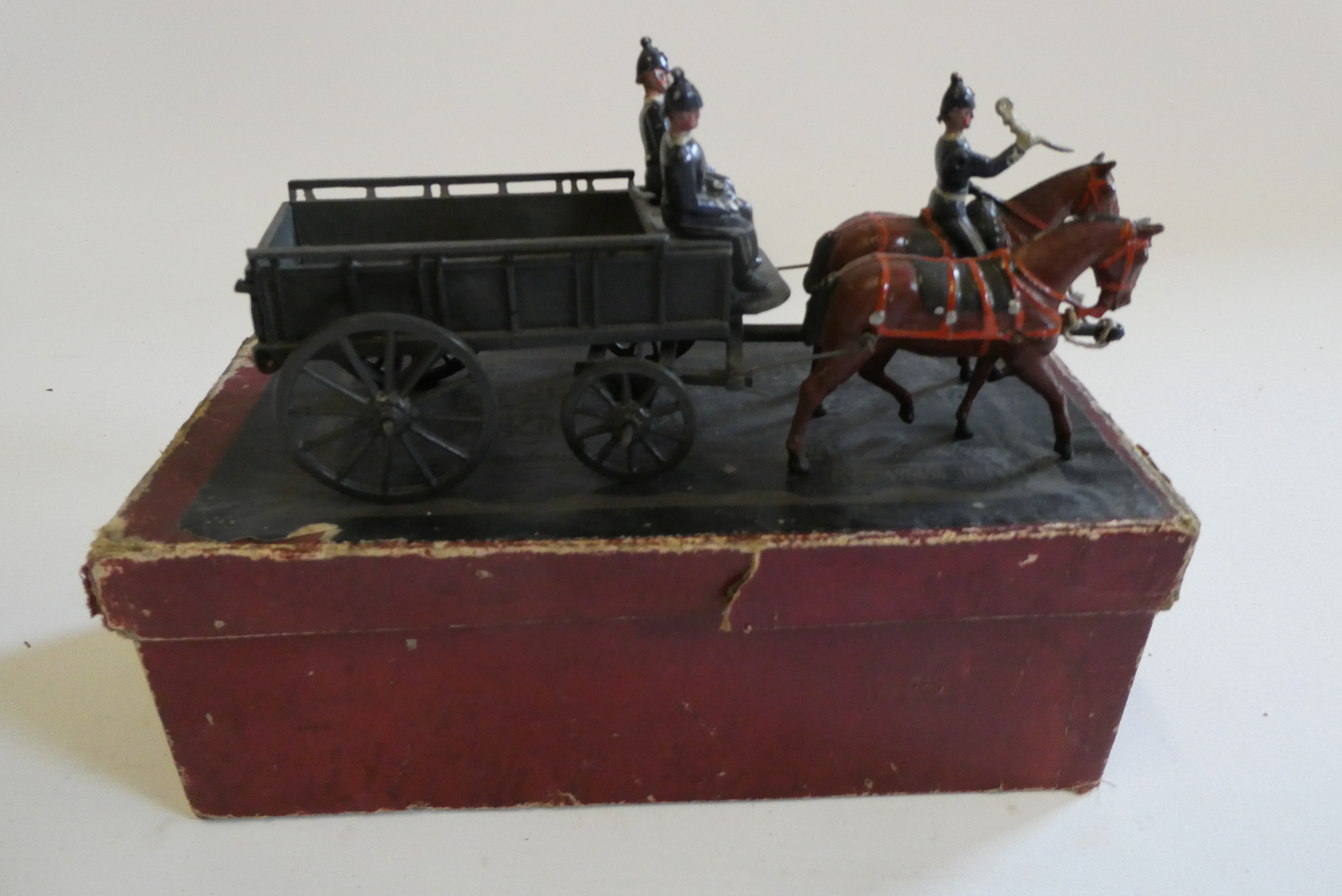 Britain Army Service Corps wagon with two horses and three figures, box fair, model good Image