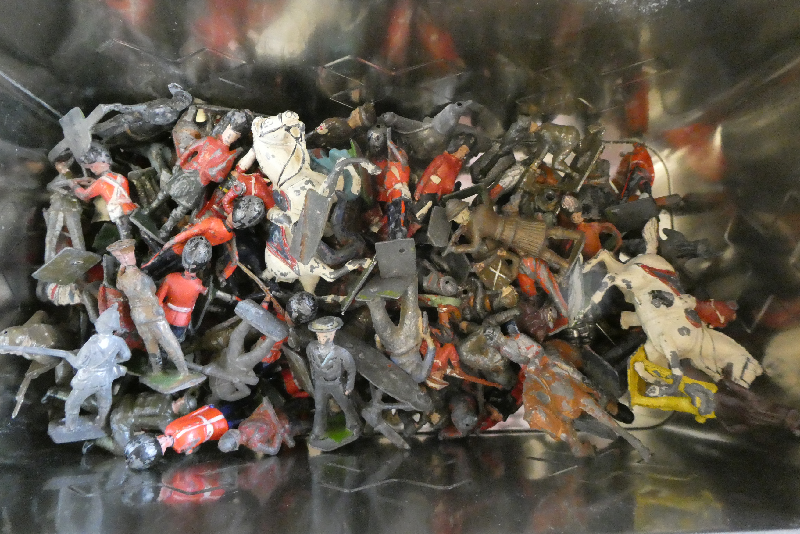 Unboxed lead solders by Britains and others including Guards on Horseback, cowboys and Indians, fair Image