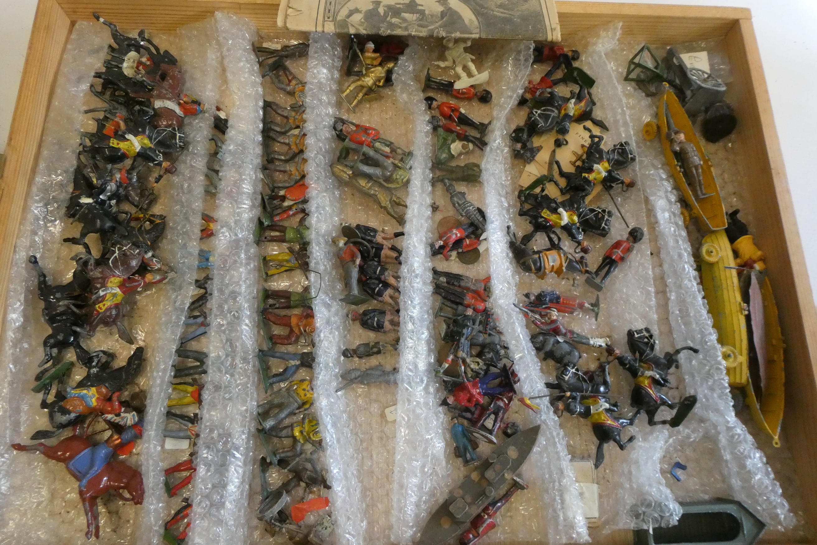 Unboxed lead solders by Britains and others including Guards on Horseback, cowboys and Indians, fair Image