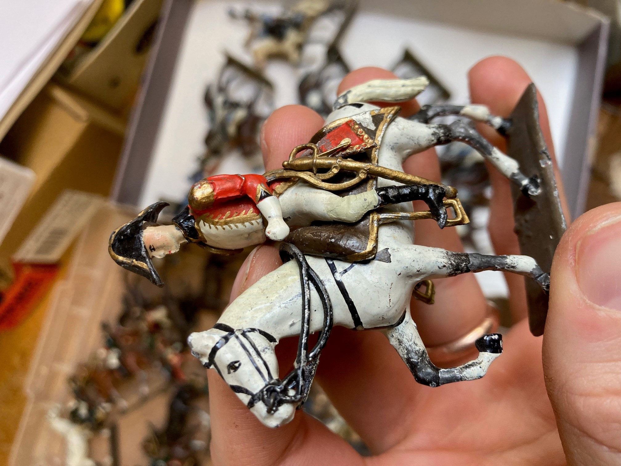 Twenty two Napoleonic mounted soldiers of unknown make, solid cast figures, 80 millimetres, include Image