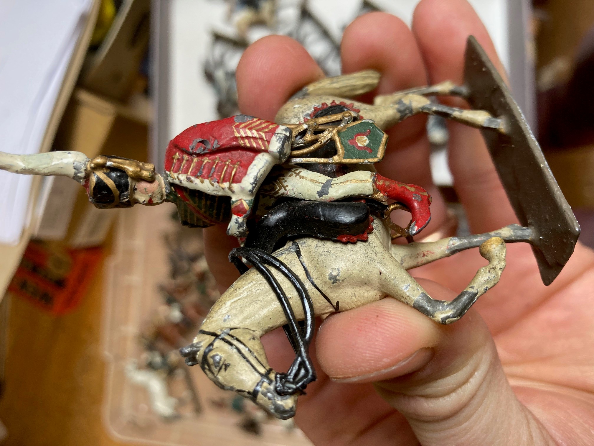 Twenty two Napoleonic mounted soldiers of unknown make, solid cast figures, 80 millimetres, include Image