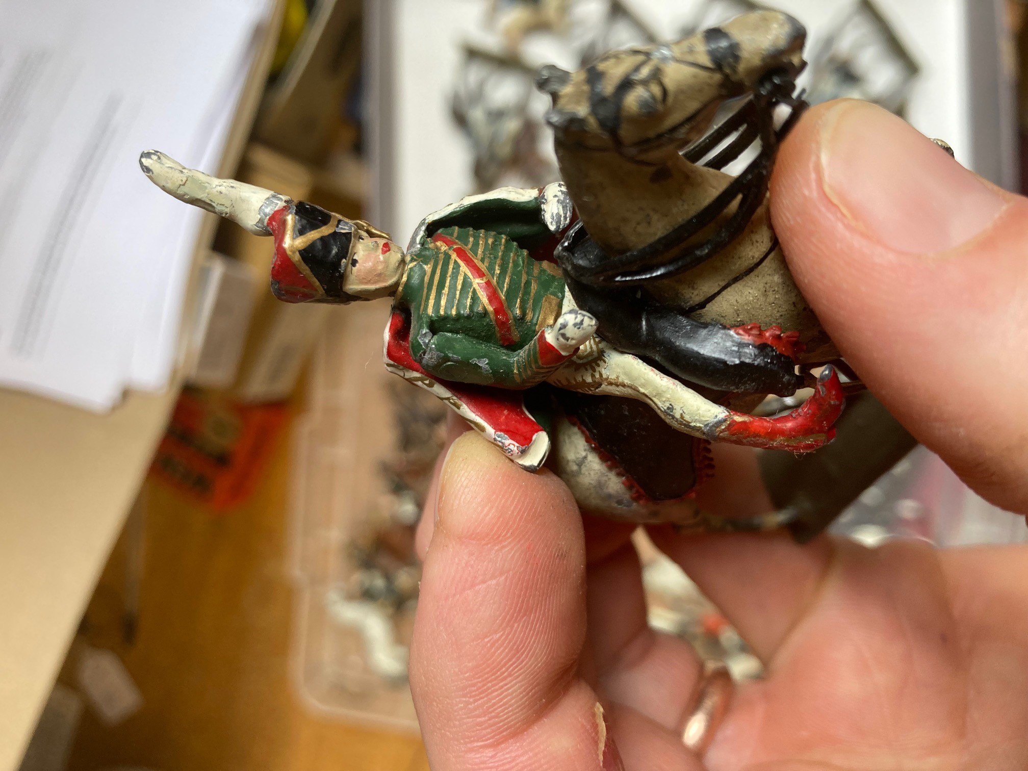 Twenty two Napoleonic mounted soldiers of unknown make, solid cast figures, 80 millimetres, include Image