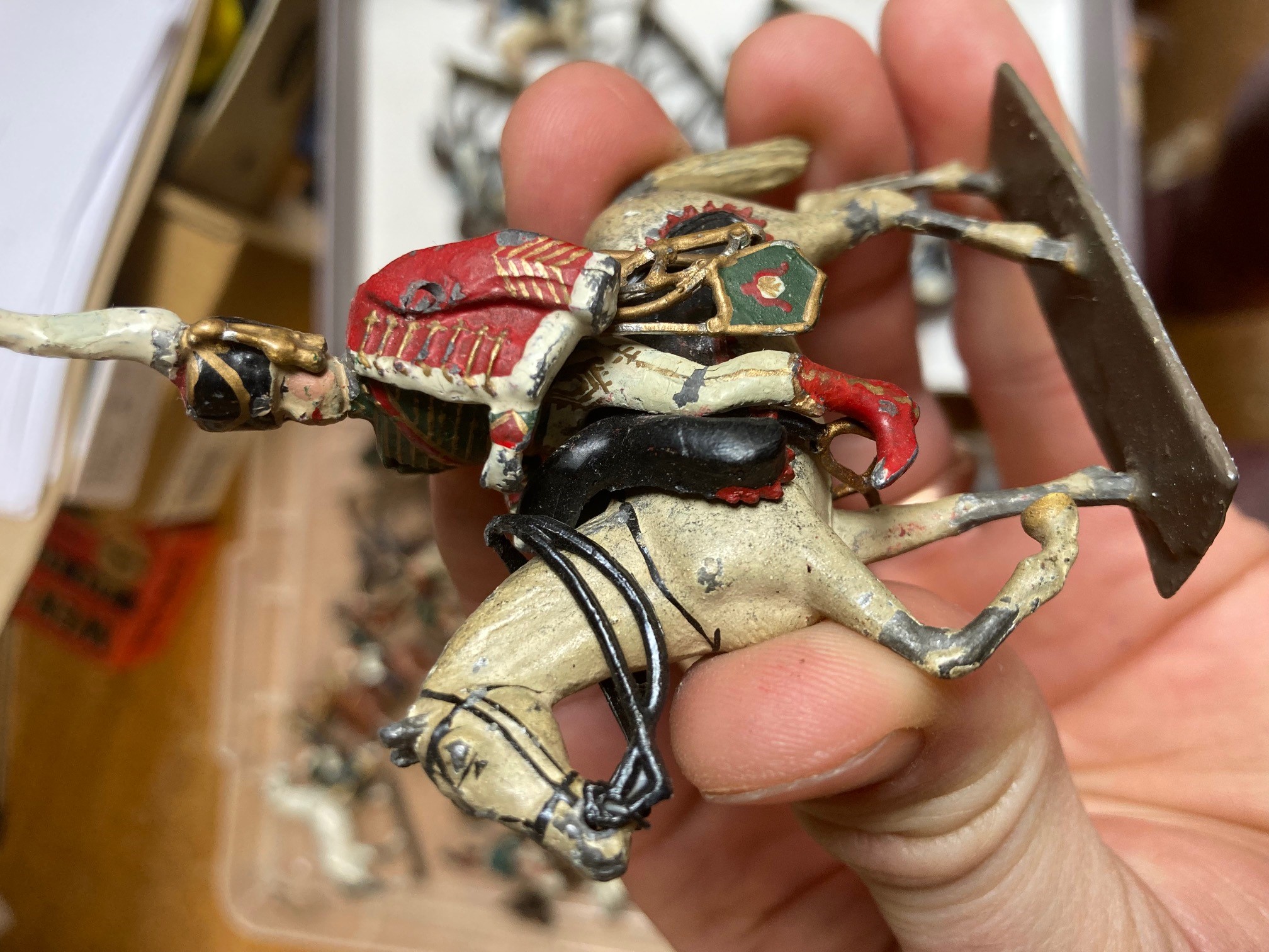 Twenty two Napoleonic mounted soldiers of unknown make, solid cast figures, 80 millimetres, include Image