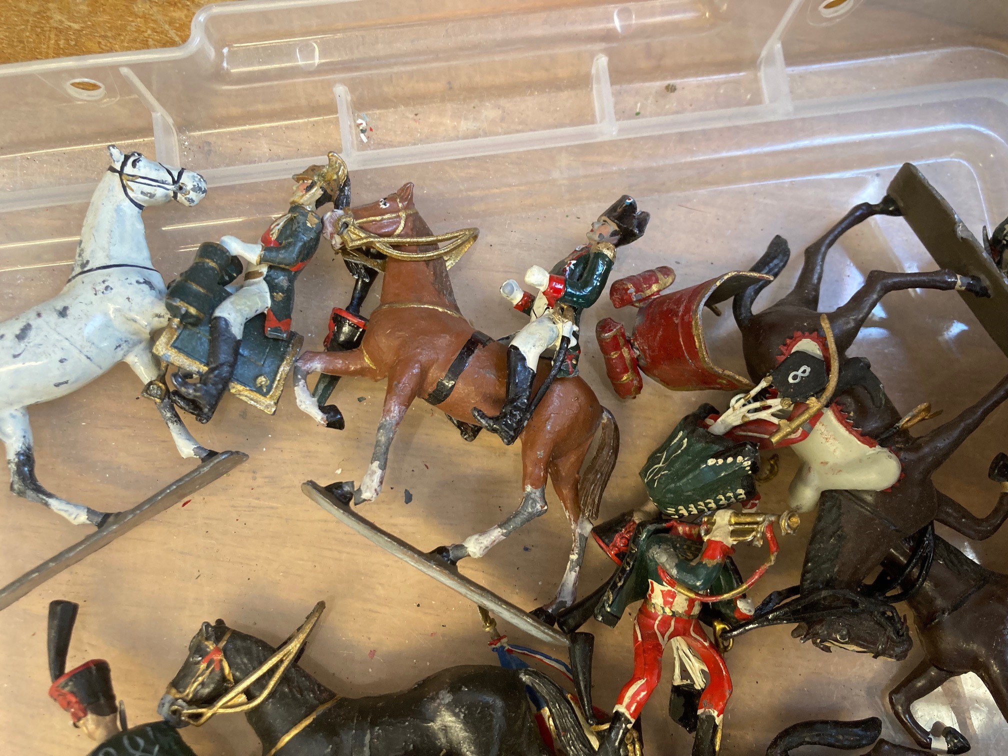 Twenty two Napoleonic mounted soldiers of unknown make, solid cast figures, 80 millimetres, include Image