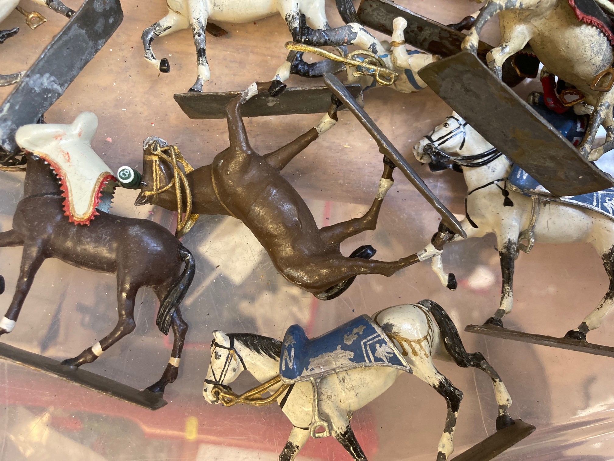 Twenty two Napoleonic mounted soldiers of unknown make, solid cast figures, 80 millimetres, include Image