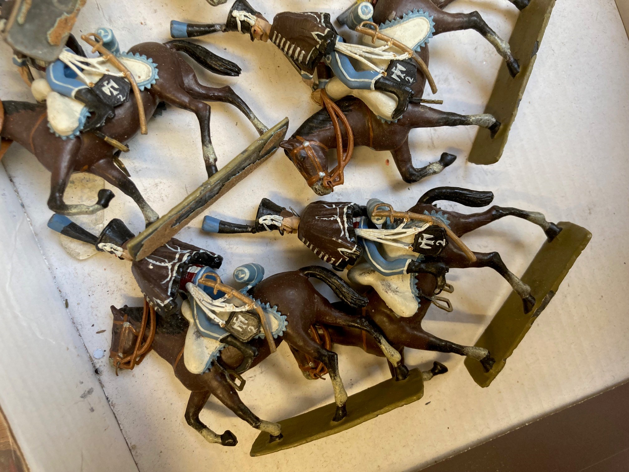 Twenty two Napoleonic mounted soldiers of unknown make, solid cast figures, 80 millimetres, include Image