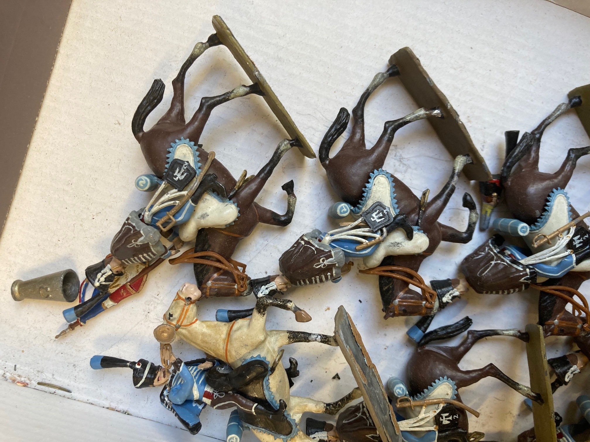 Twenty two Napoleonic mounted soldiers of unknown make, solid cast figures, 80 millimetres, include Image