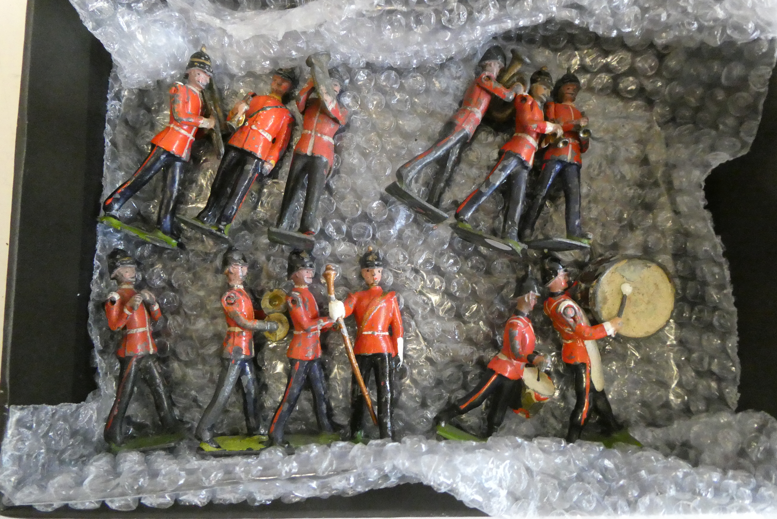 Britains Band of the Line soldiers, much paint loss on all figures, fair Image