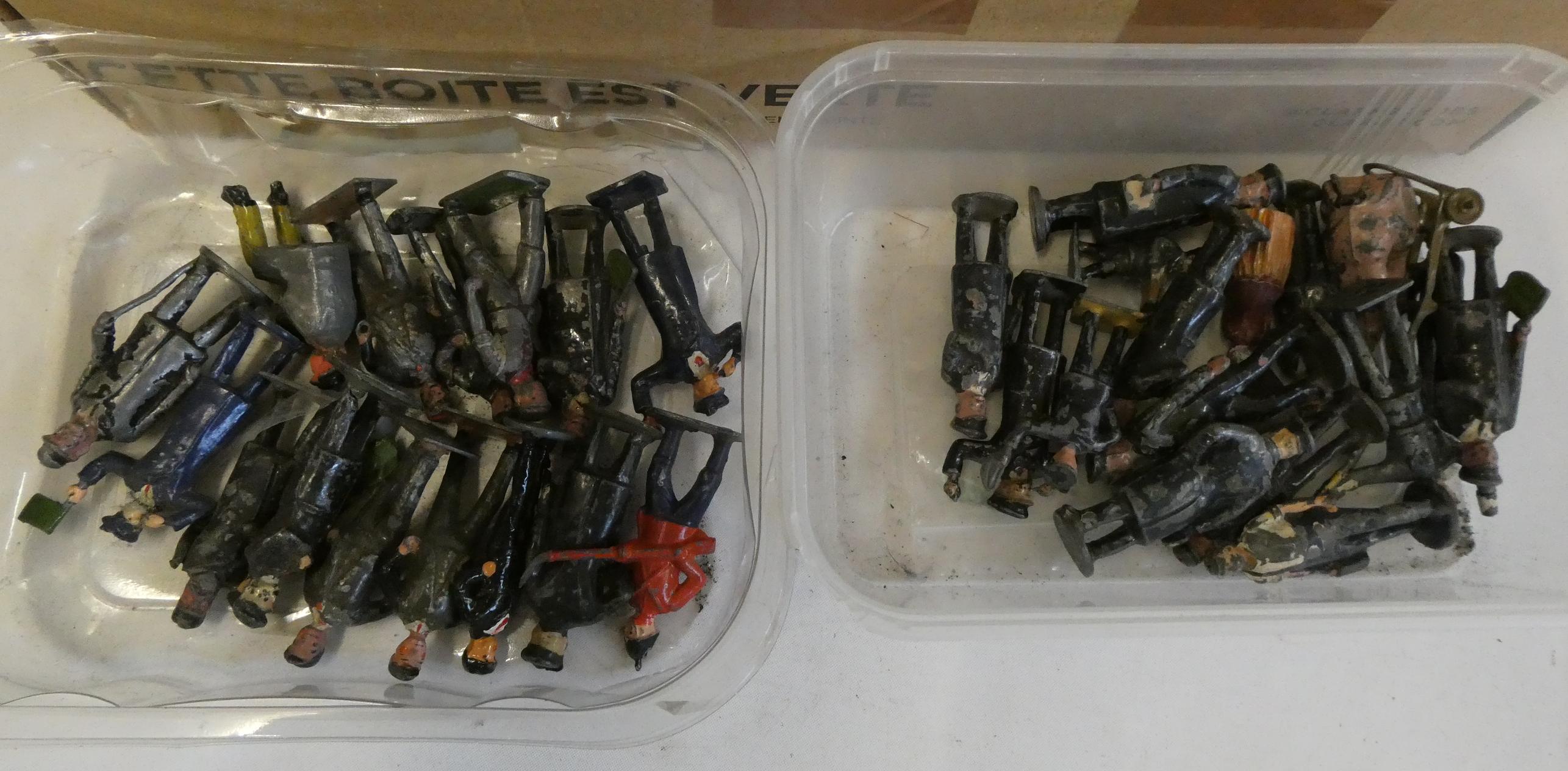 Playworn lead figures including station personnel and animals, poor Image