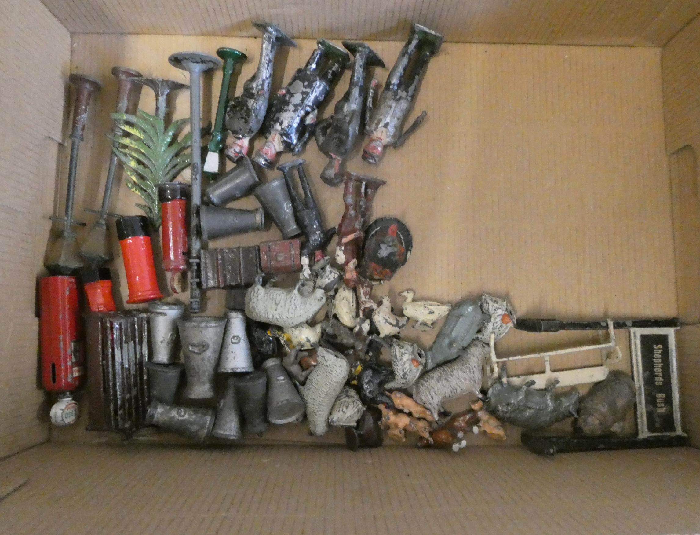 Playworn lead figures including station personnel and animals, poor Image