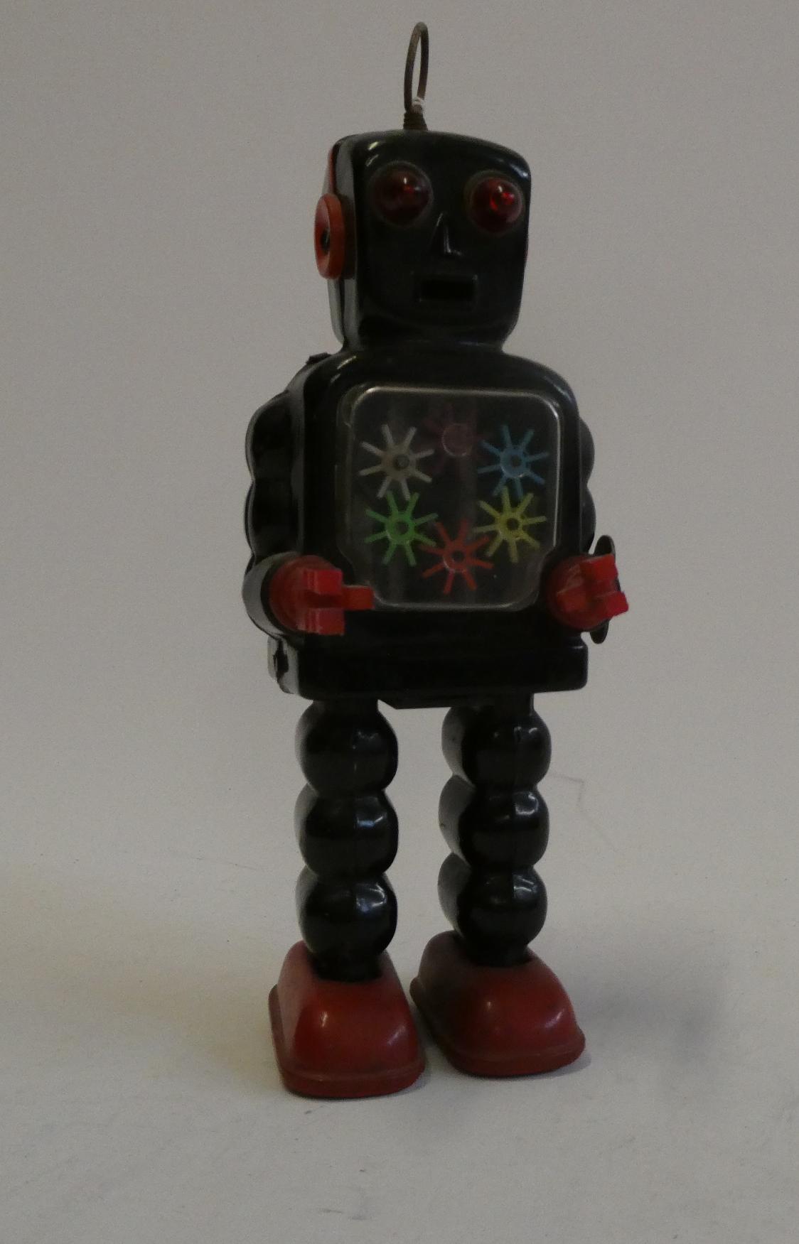 Yoshiya (KO) Japan clockwork walking robot with coloured gearing in body, tested in working order, Image