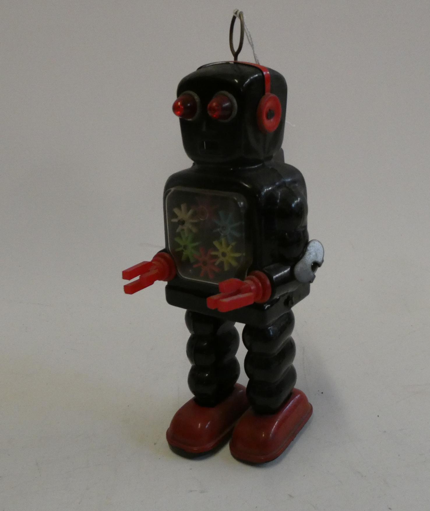 Yoshiya (KO) Japan clockwork walking robot with coloured gearing to body, tested in working order, Image