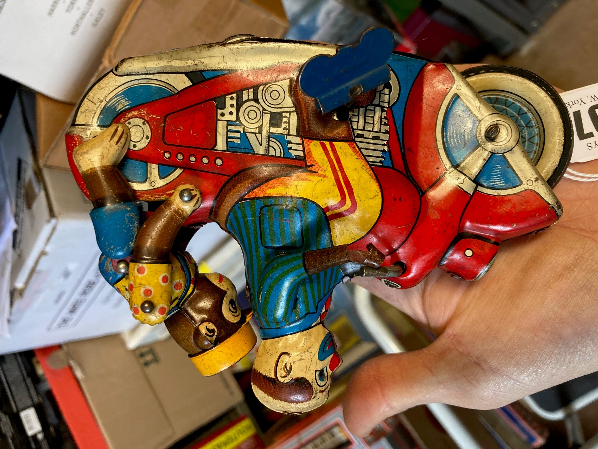 Kanto Toys clockwork motorcycle clown and chimpanzee, motor tested in good working order, nice Image