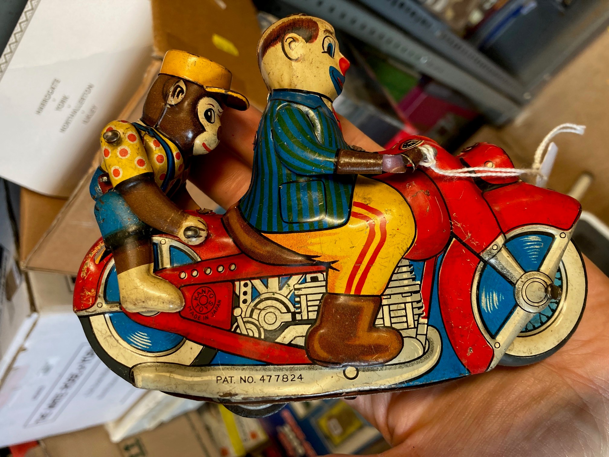 Kanto Toys clockwork motorcycle clown and chimpanzee, motor tested in good working order, nice Image