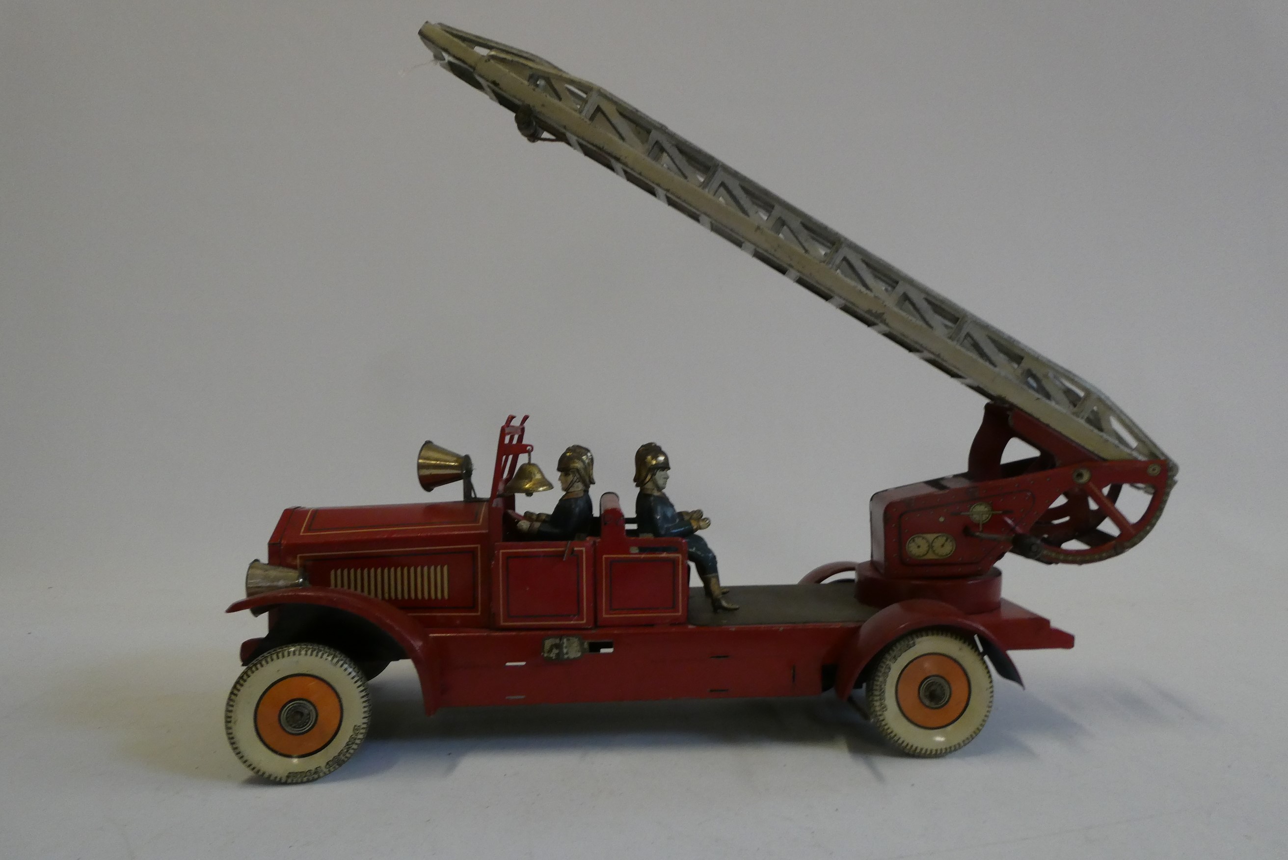 Large Disler Nuremberg fire engine ladder escape, clockwork motor with bell, extending ladder and Image