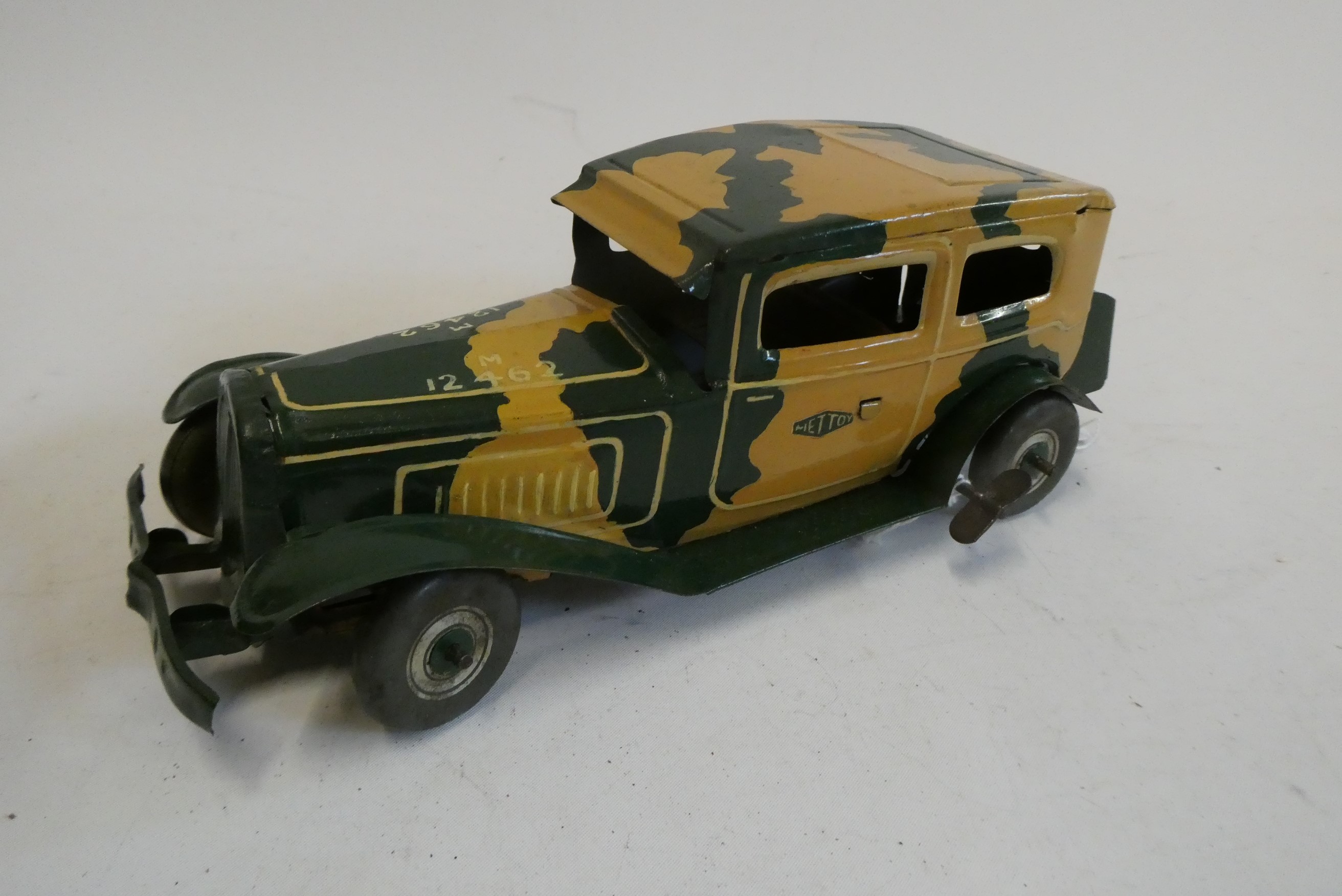 Wells/Mettoy clockwork saloon car with hand painted camouflage finish, fair Image