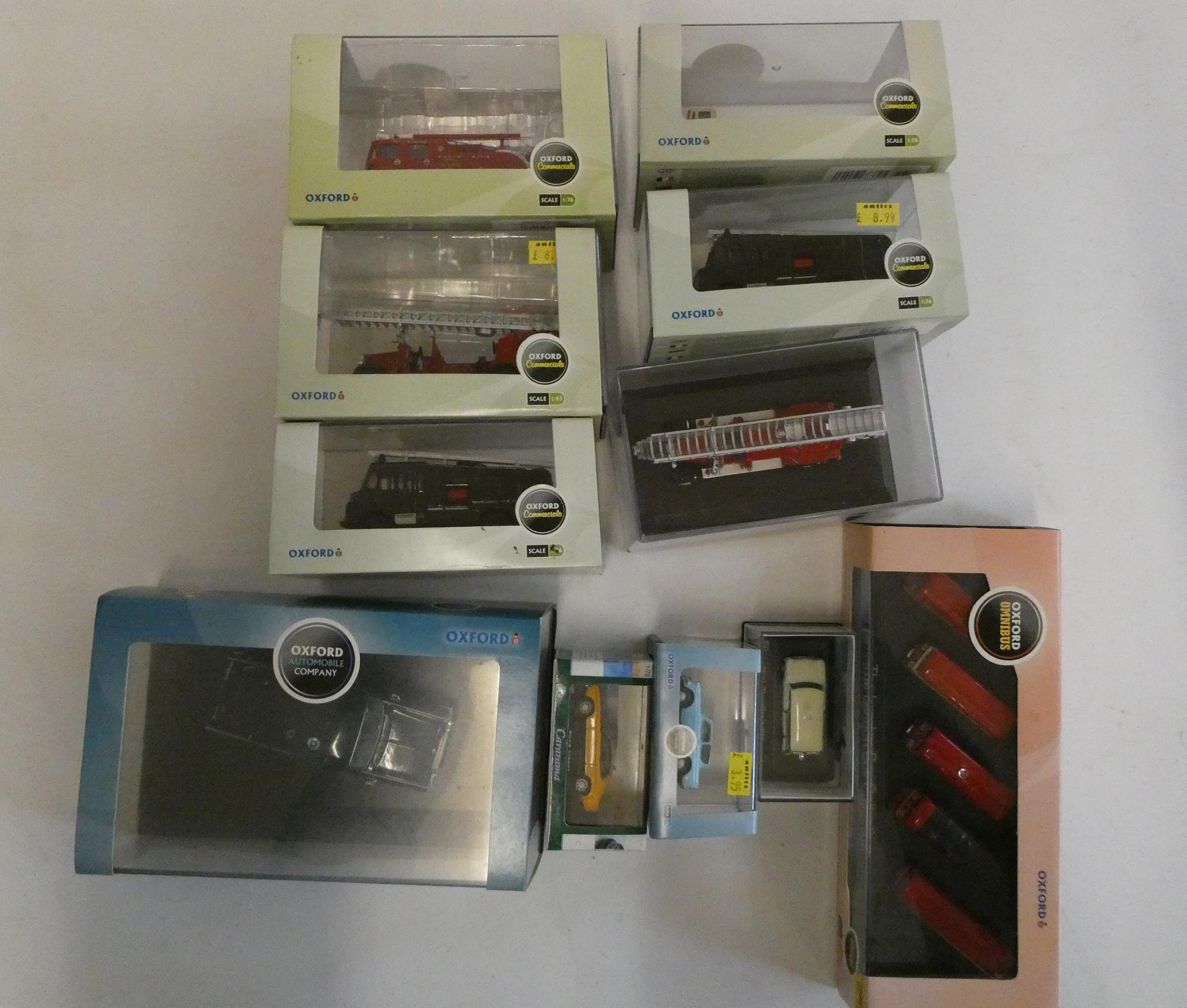 Eleven Oxford Commercials 1/76 scale diecast vehicles including fire engines and motor car, all Image