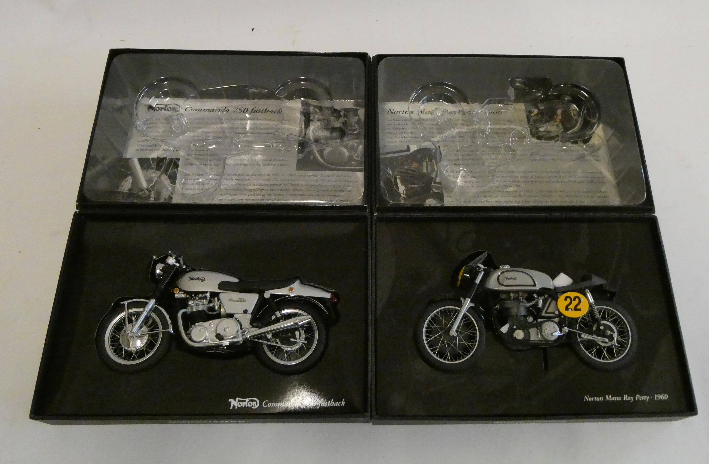 Minichamps 1:12 scale motorcycles comprising Norton Commando 750 Fastback and Norton Manx Ray Petty Image
