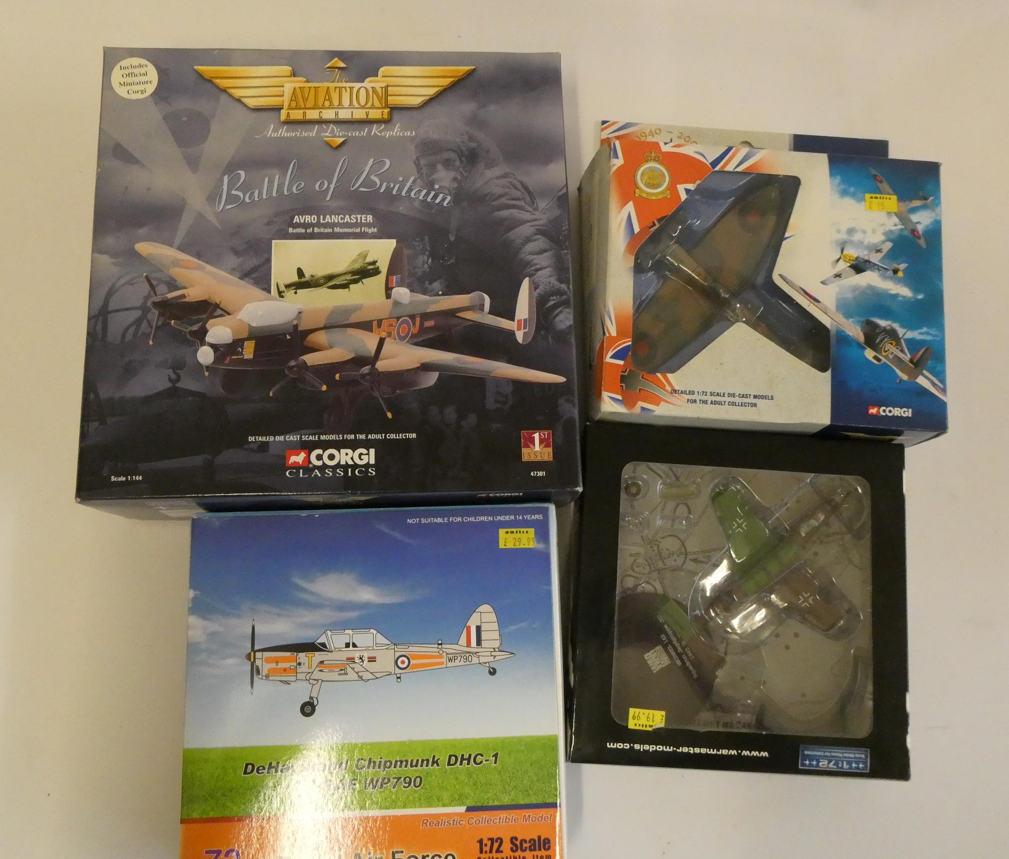 Aviation 72 models Chipmunk DHC-1, Hienkel162, Corgi Spitfire MK1 and Avro Lancaster Battle of Image