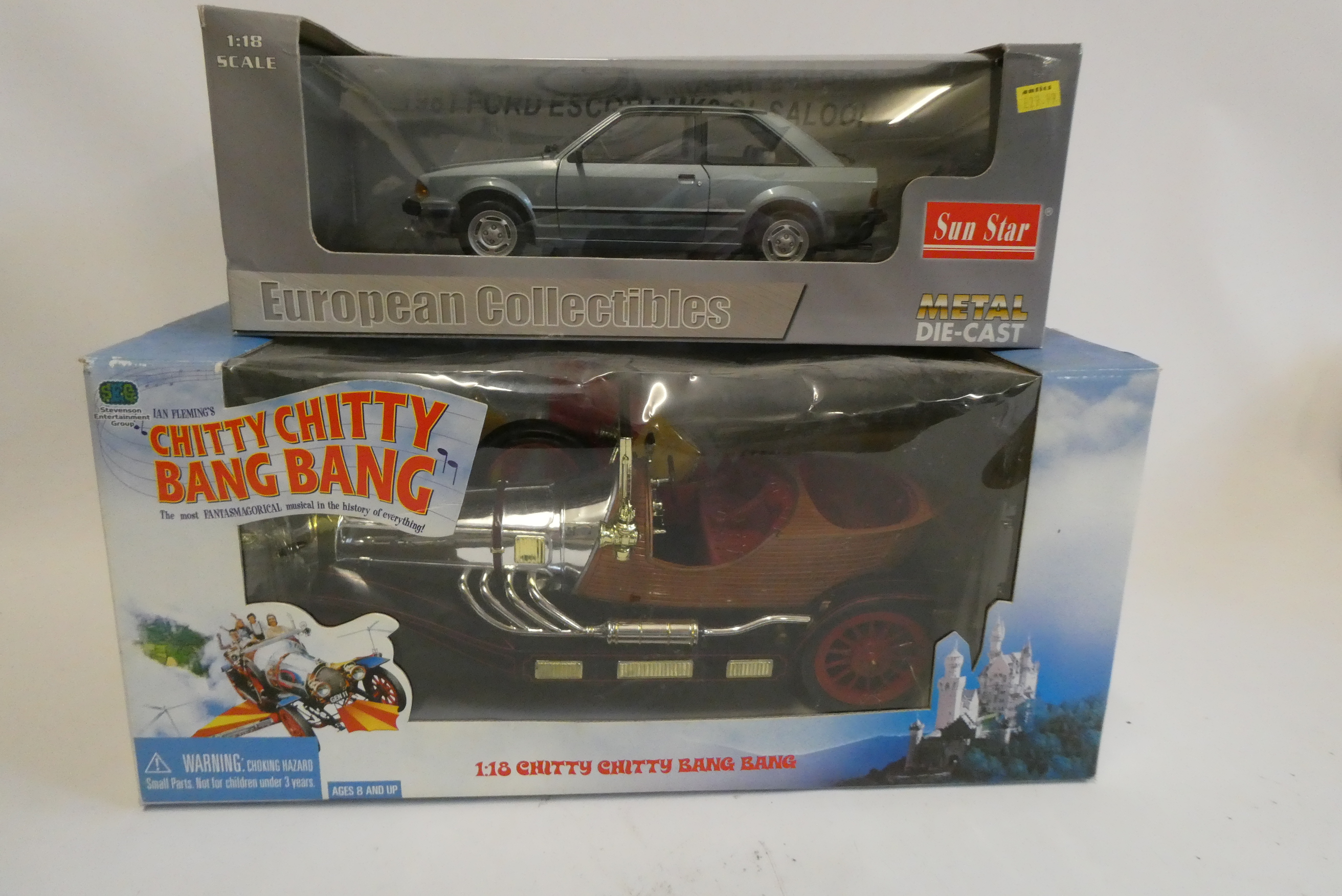 1:18th scale Chitty Chitty Bang Bang car, boxed, excellent and Sunstar 118th scale Ford Escort MK3 Image
