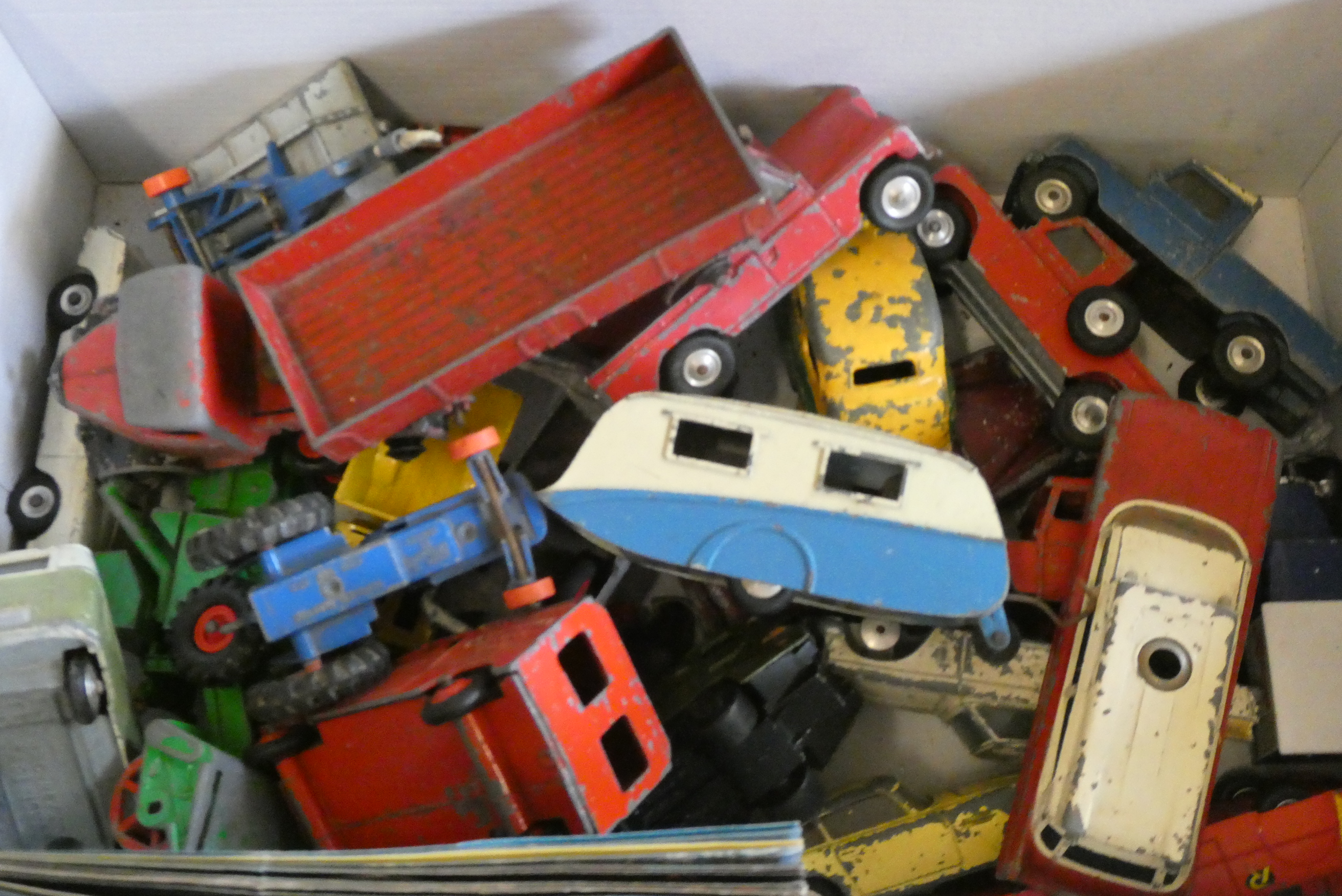 Unboxed diecast vehicles by various makers, most have paint missing or damage, poor Image