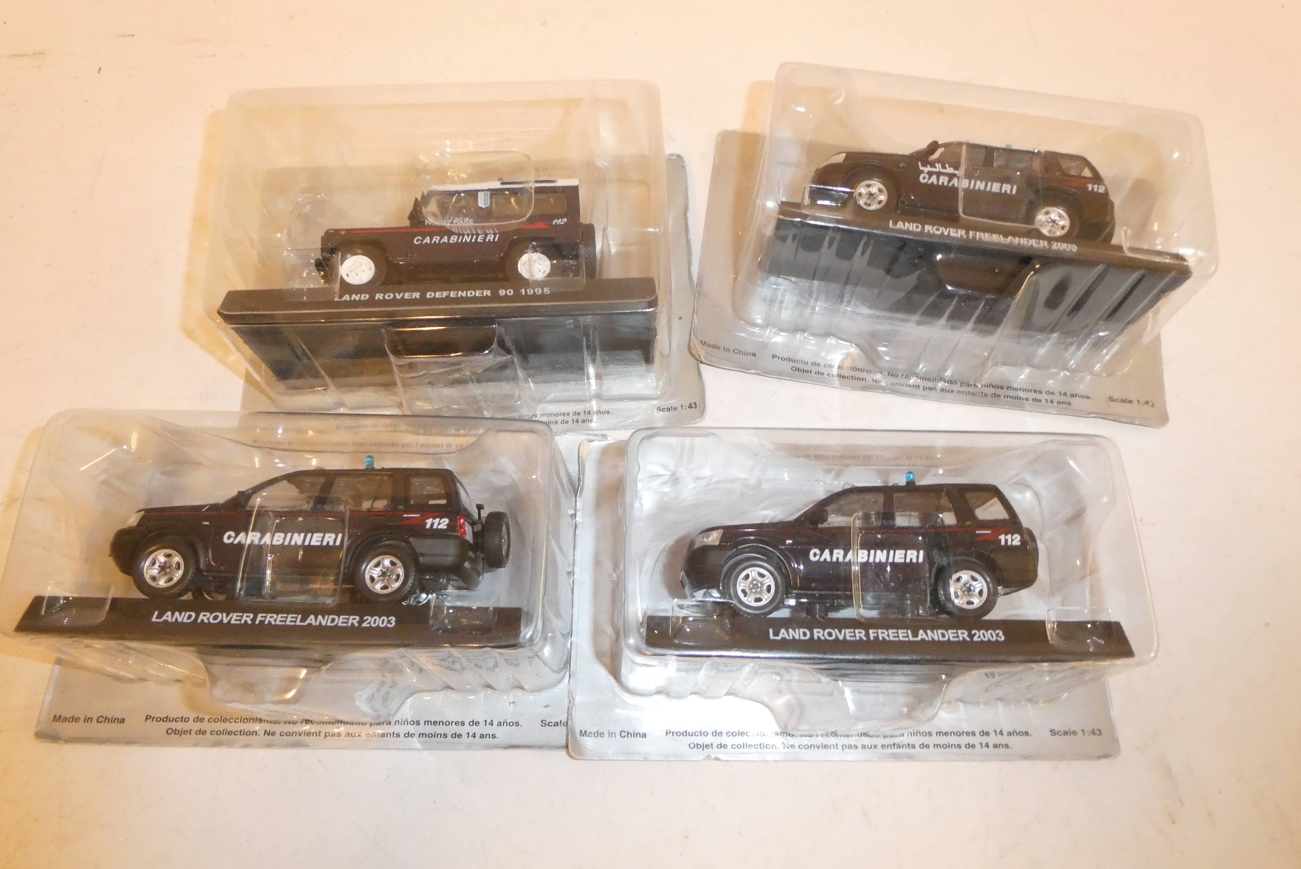 Four Fabbri Land Rover models comprising Carabinieri Defender 90 and three Carabinieri Freelander, Image