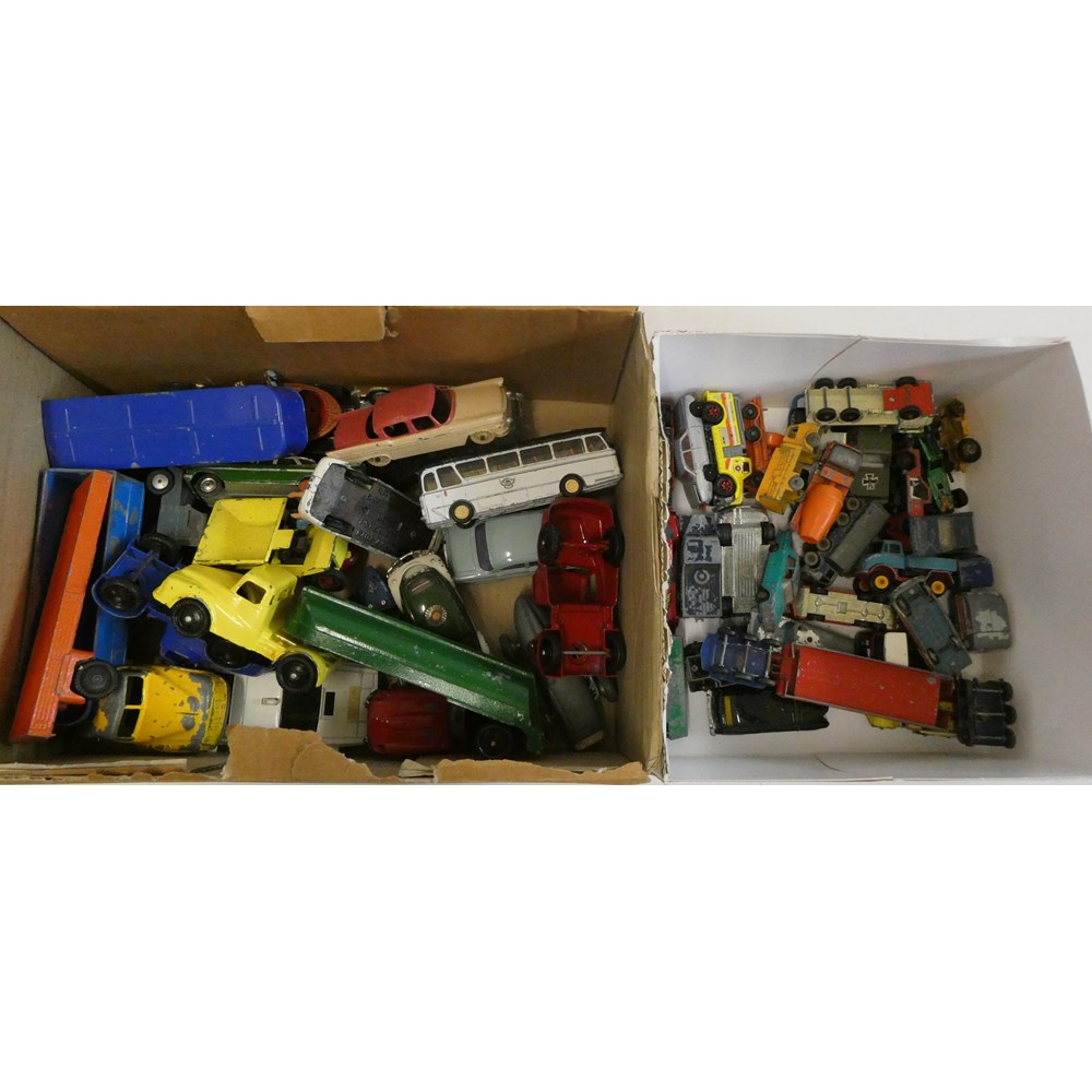 Playworn unboxed diecast vehicles by Corgi, Dinky, Matchbox and others, most items have some paint Image