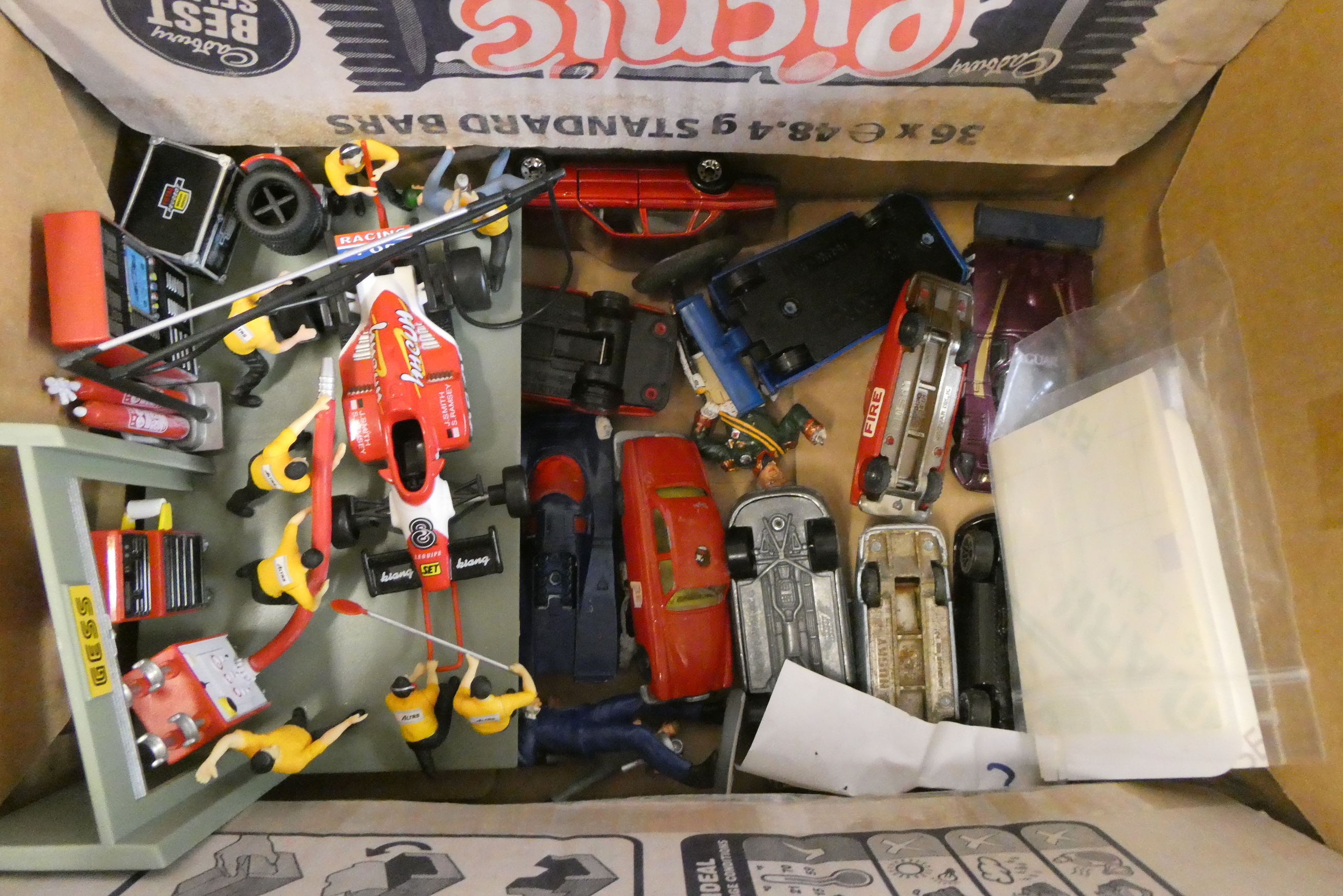 Unboxed small diecast vehicles, mostly Jaguar types and one Pit Lane racing scene, fair to good Image