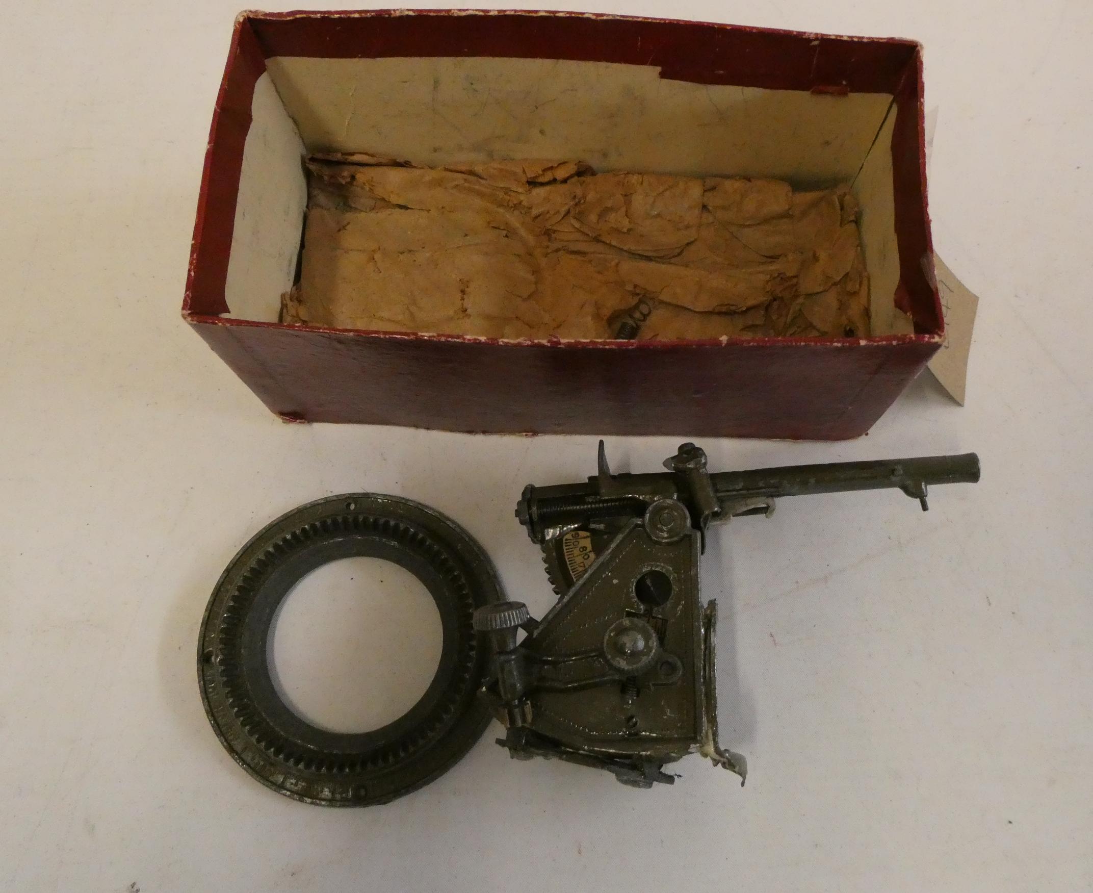 Britains anti-aircraft gun, some repairs to gun, no box lid, fair Image