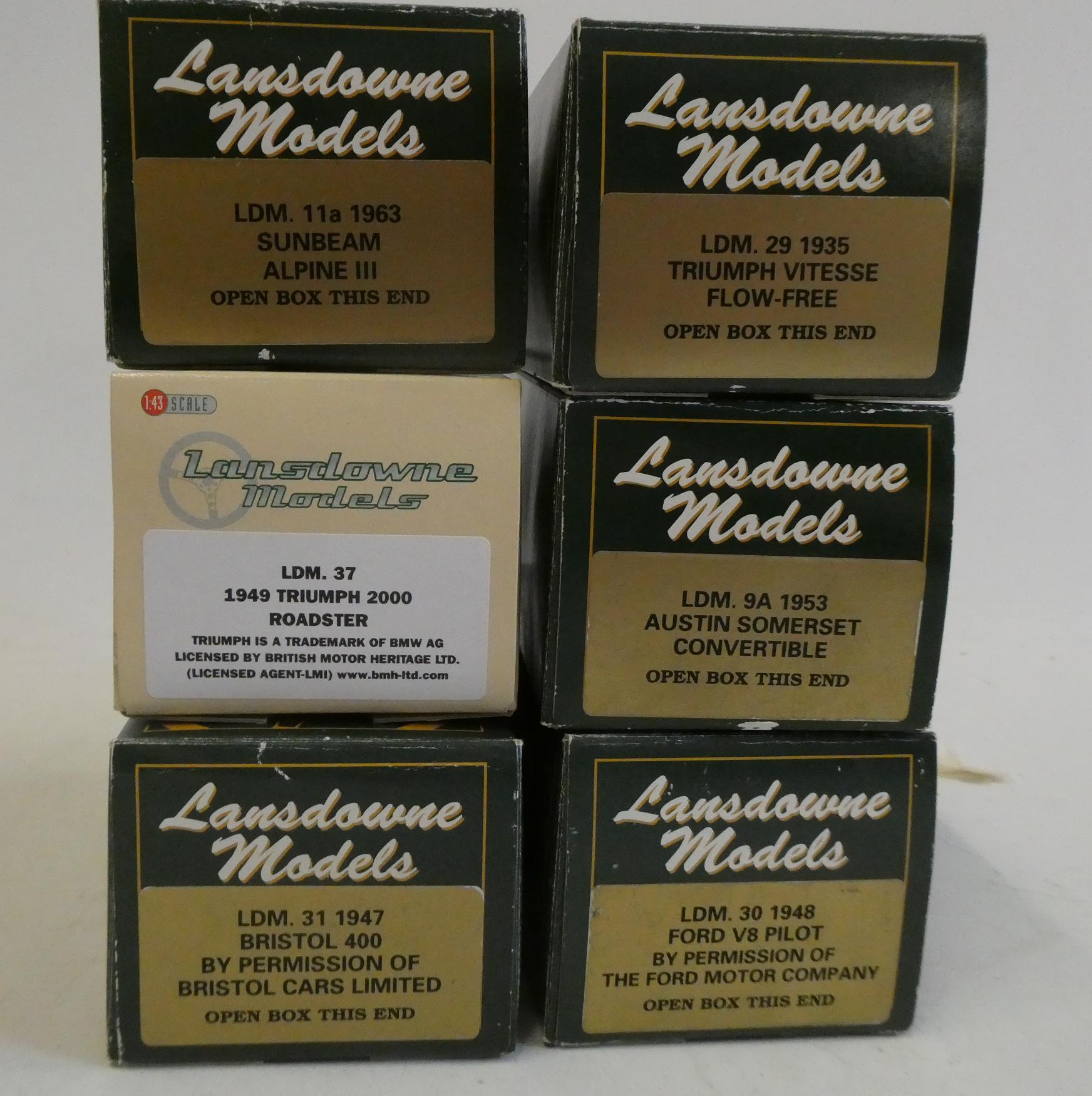 Six Lansdowne models on 1/43rd scale including Sunbeam Austin and Bristol models, all items Image