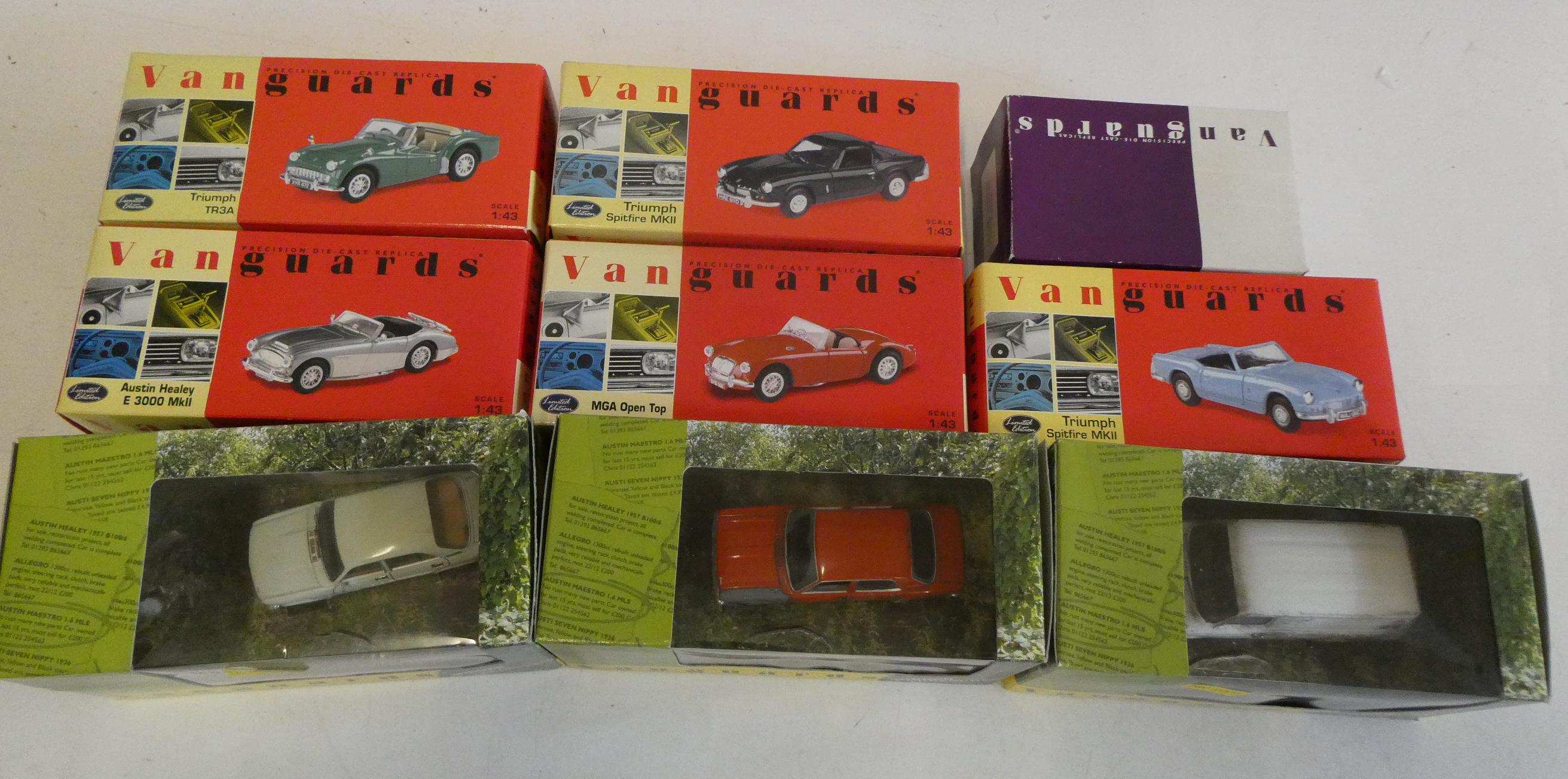 Nine Vanguard models 1/43rd scale including Austin-Healey Triumph TR3 and Ford Transit, all items Image
