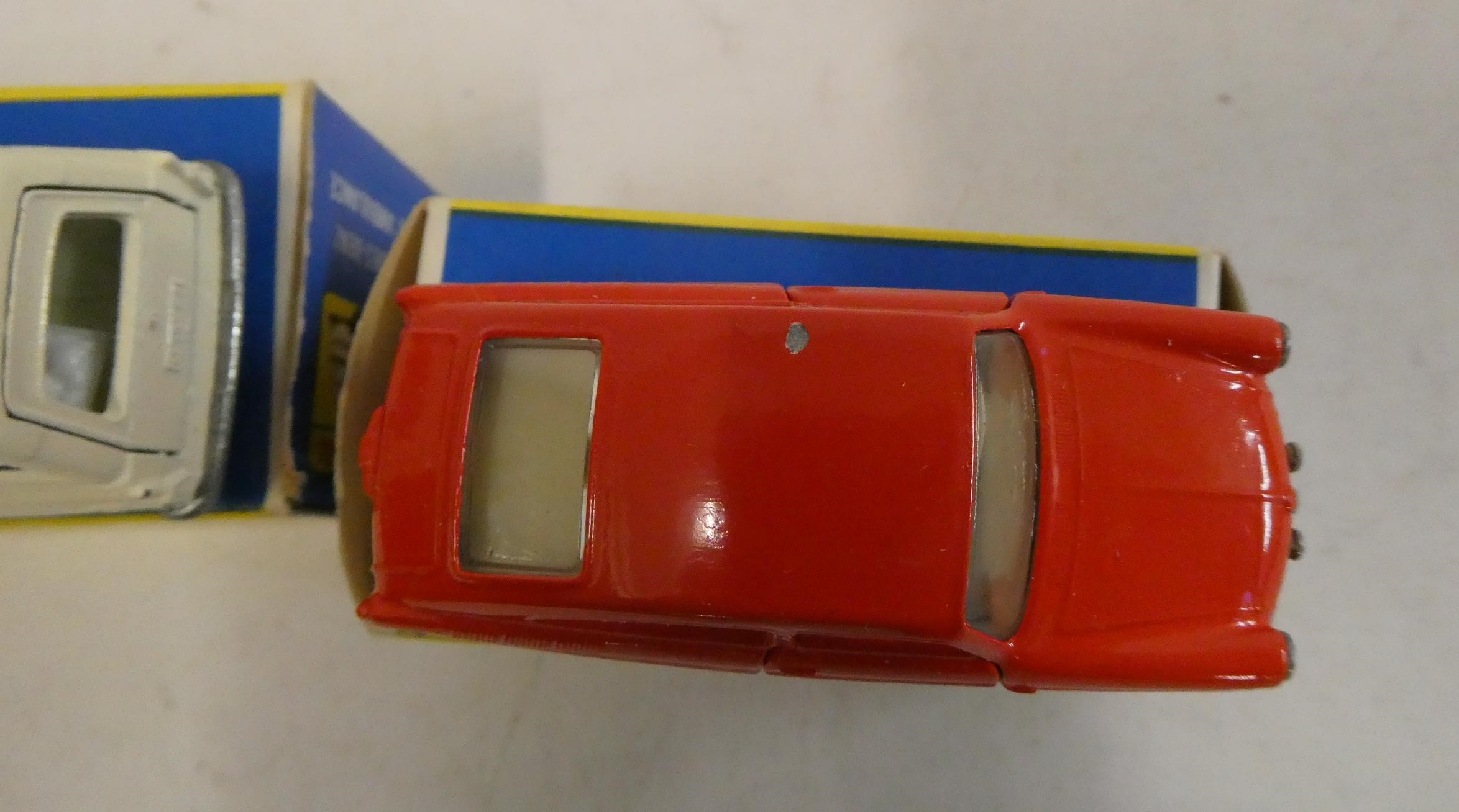 Matchbox No.3 Mercedes Benz, Ambulance #66, Greyhound bus and a number 67 Volkswagen 1600 TL boxes Image