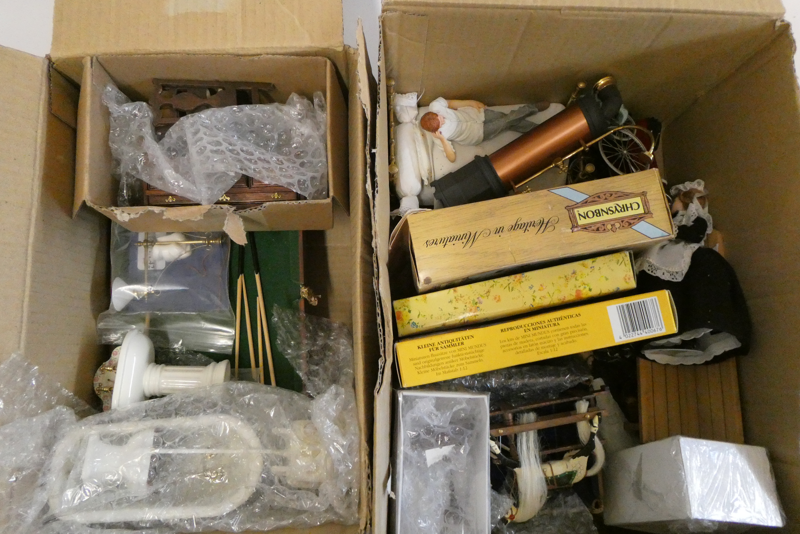 A small collection of good quality dolls house furniture, dolls and accesories, including ceramic Image