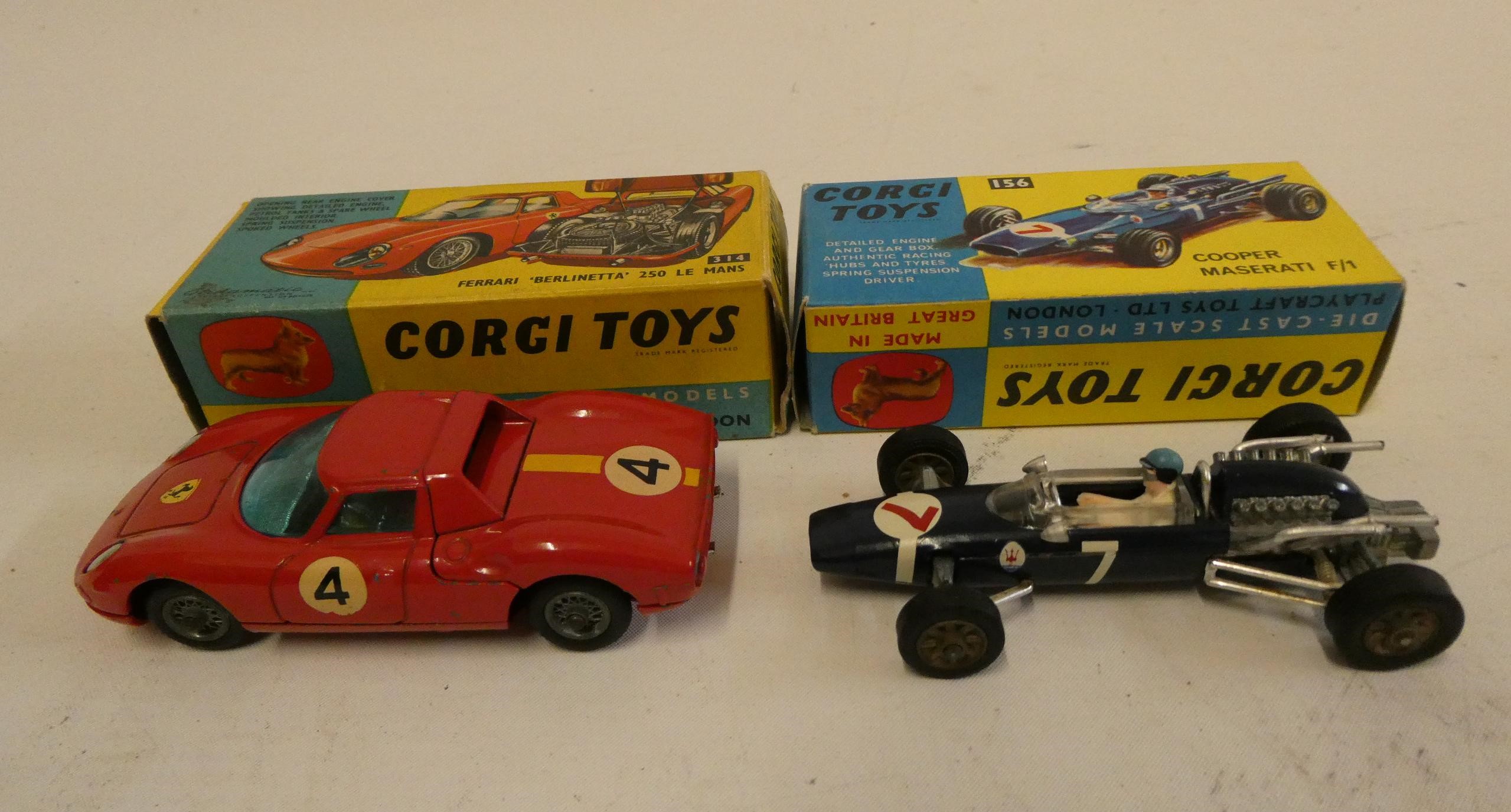 Corgi 314 Ferrari 250 Le Mans, box good, model good and a 156 Cooper Maserati F1, box excellent, Image