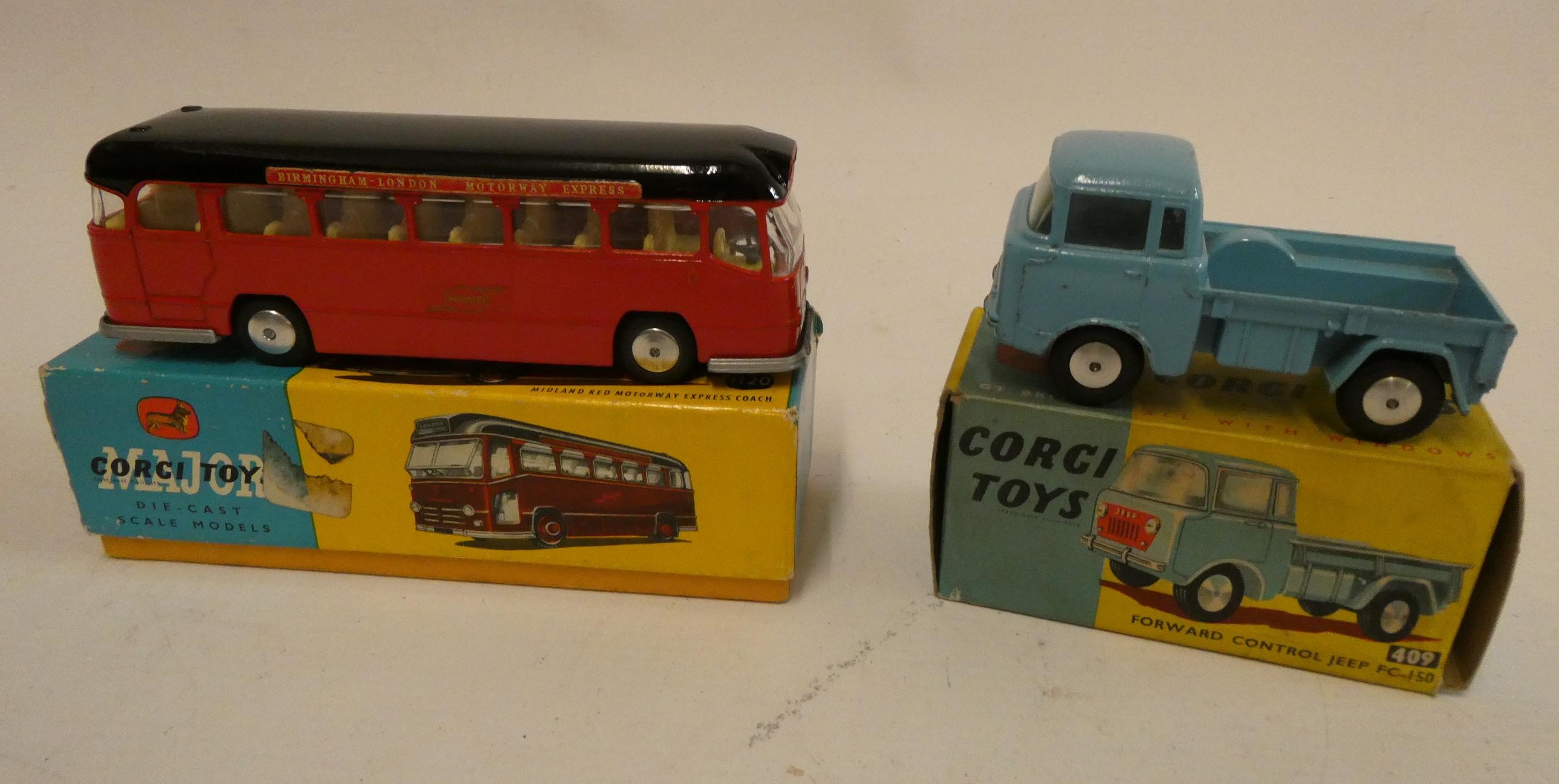 Corgi 409 Forward Control Jeep FC-150, box good, model good and a 1120 Midland red motorway express Image