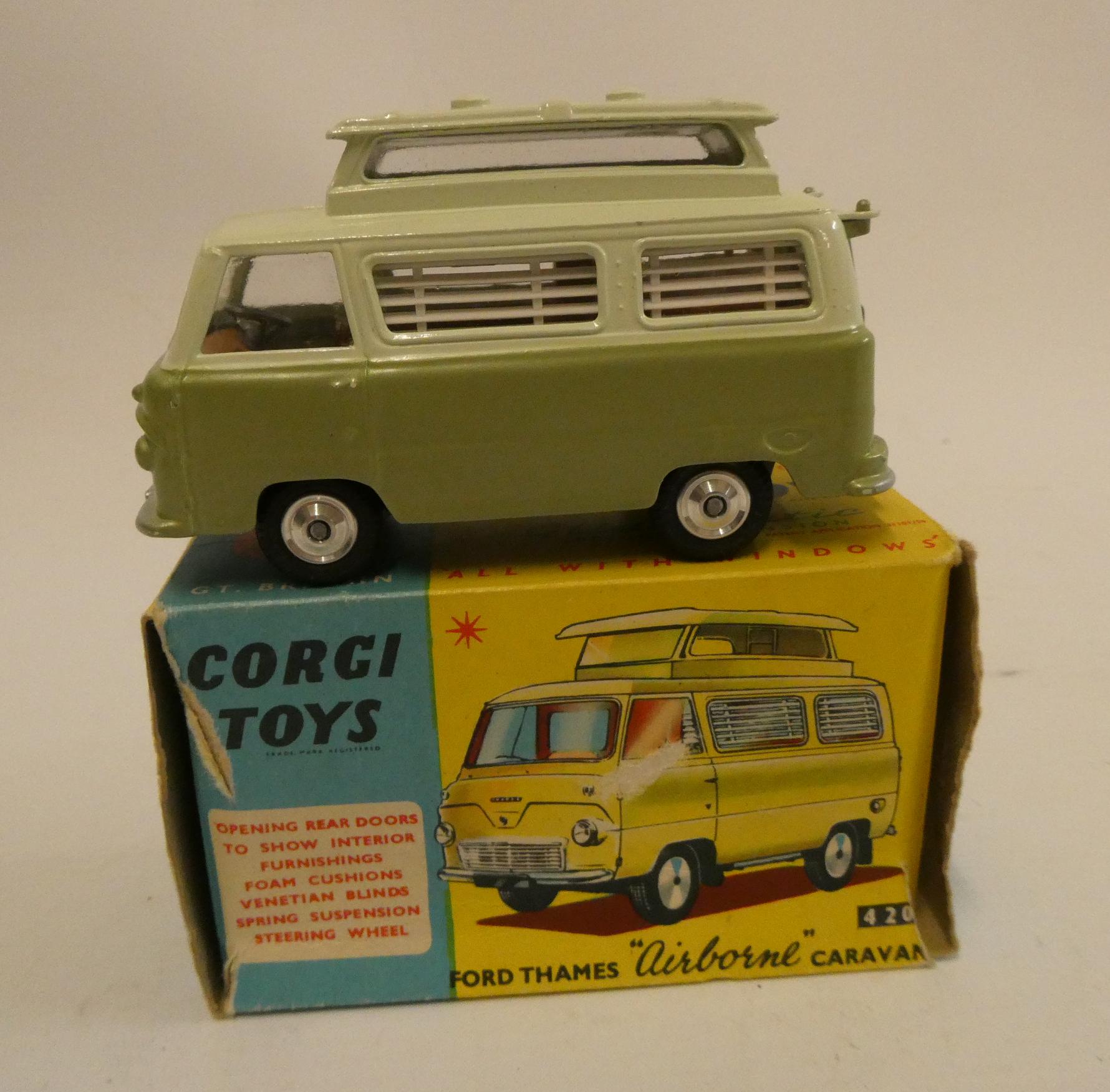 Corgi 420 Ford Thames Caravan in two tone green, box good, model excellent Image