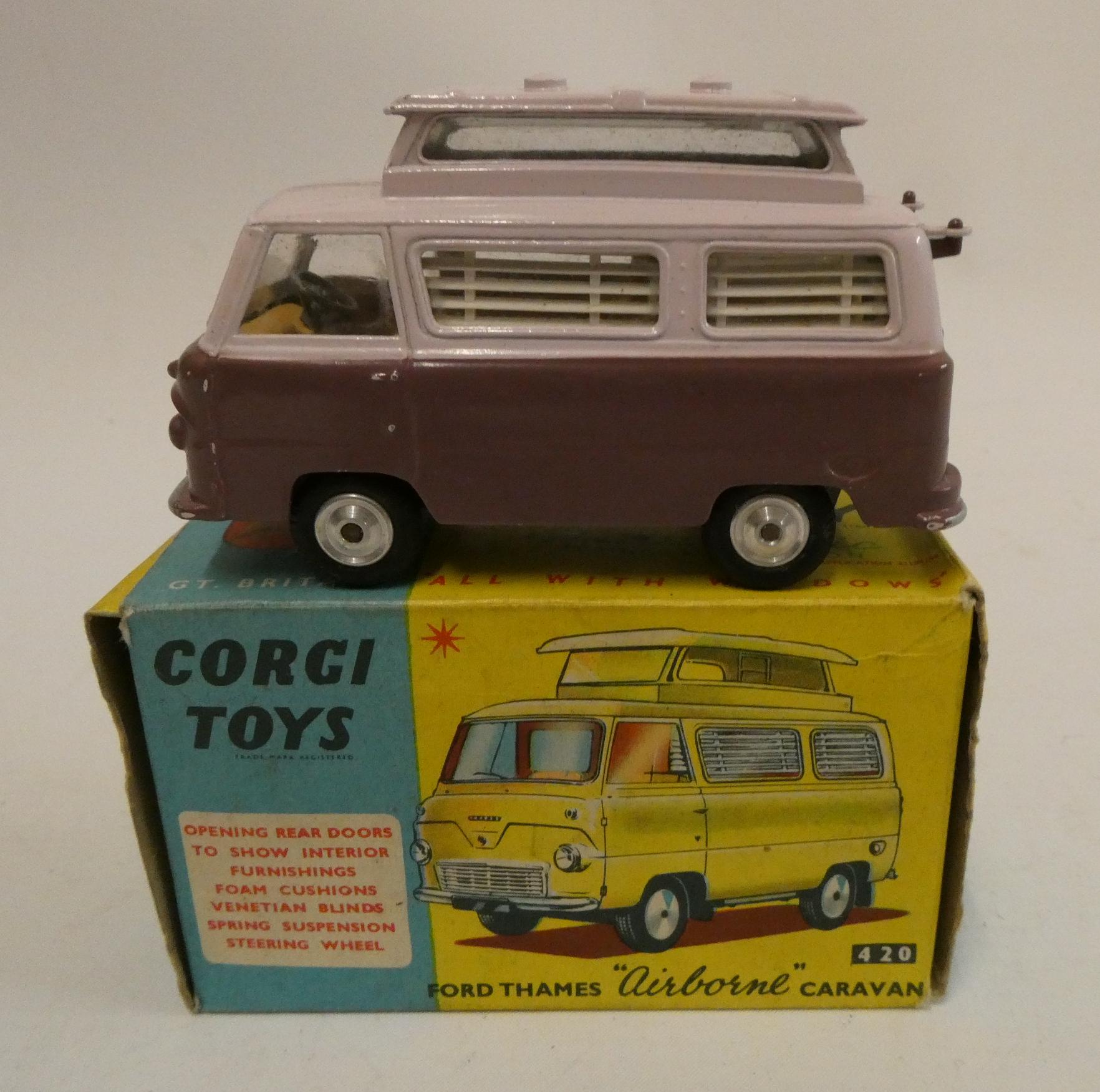 Corgi 420 Ford Thames Caravan in two tone lilac, box good, model excellent Image