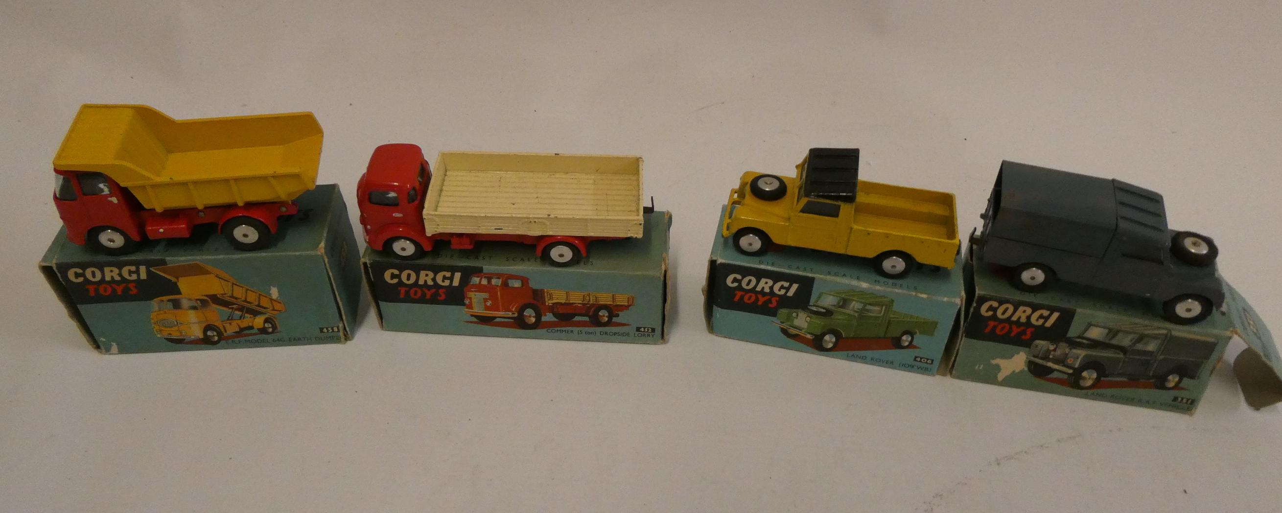 Corgi 458 ERF dumper, box good, model excellent, 452 Commer lorry, box good, model good, 406 Land Image