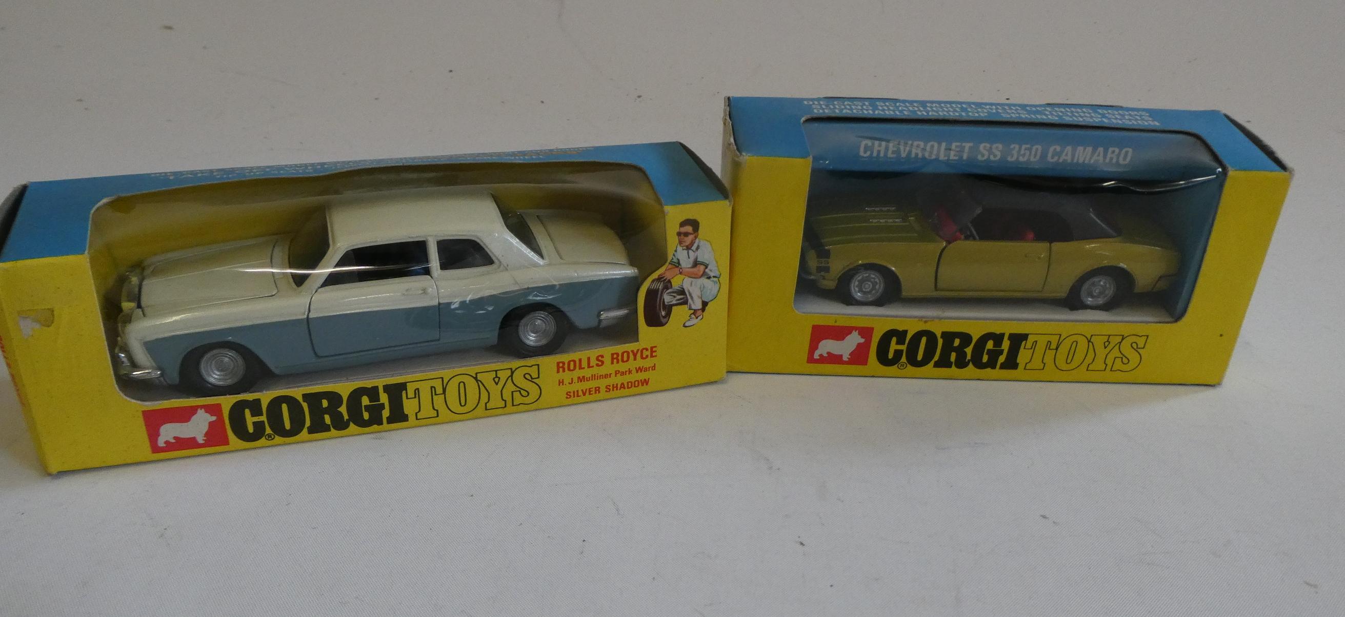 Corgi 273 Roll Royce Silver Shadow and 338 Chevrolet Camaro, both items boxed, good to excellent Image