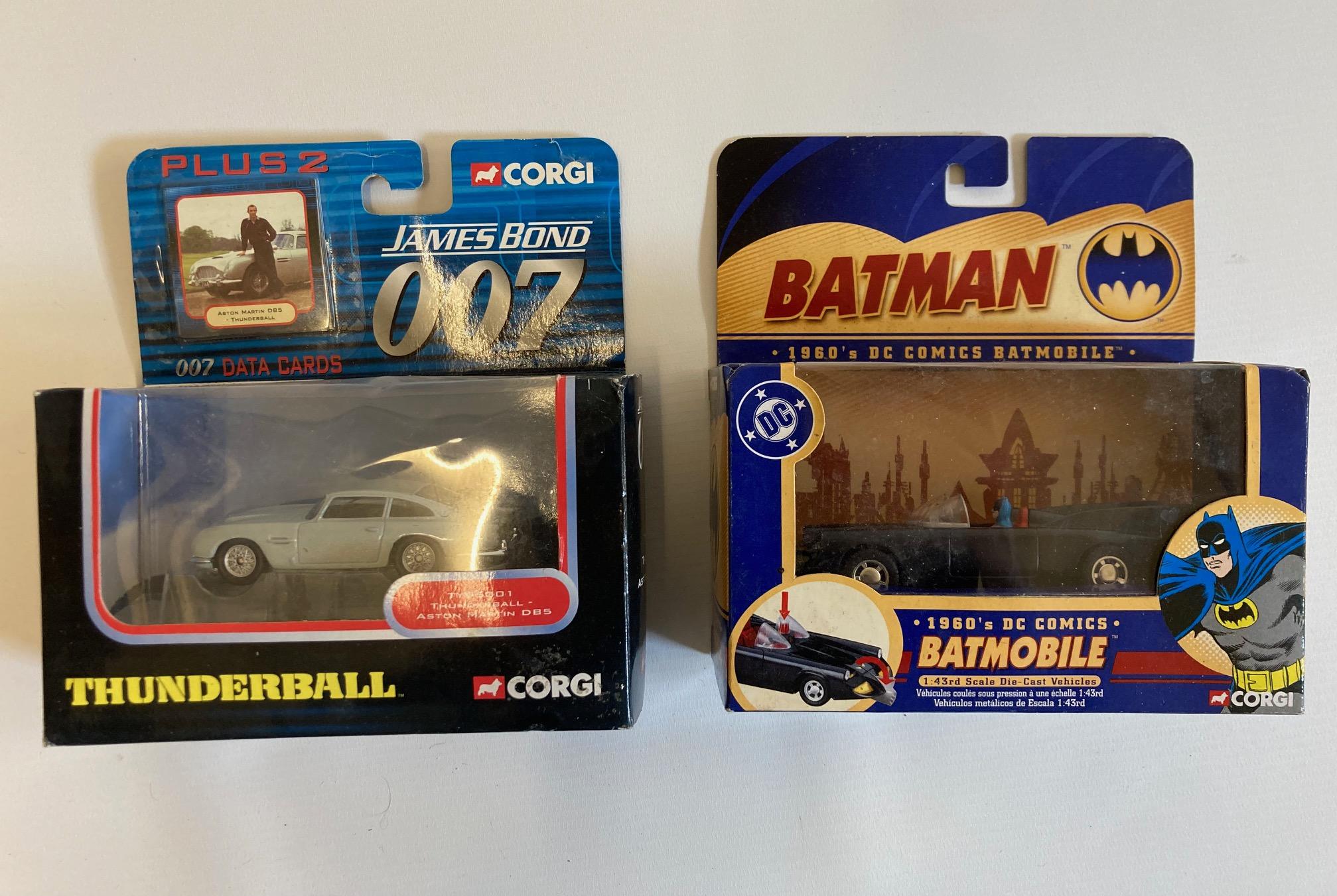 Corgi Thunderbolt Aston Martin DB5 and DC Comics Batmobile, both items boxed, mint Image