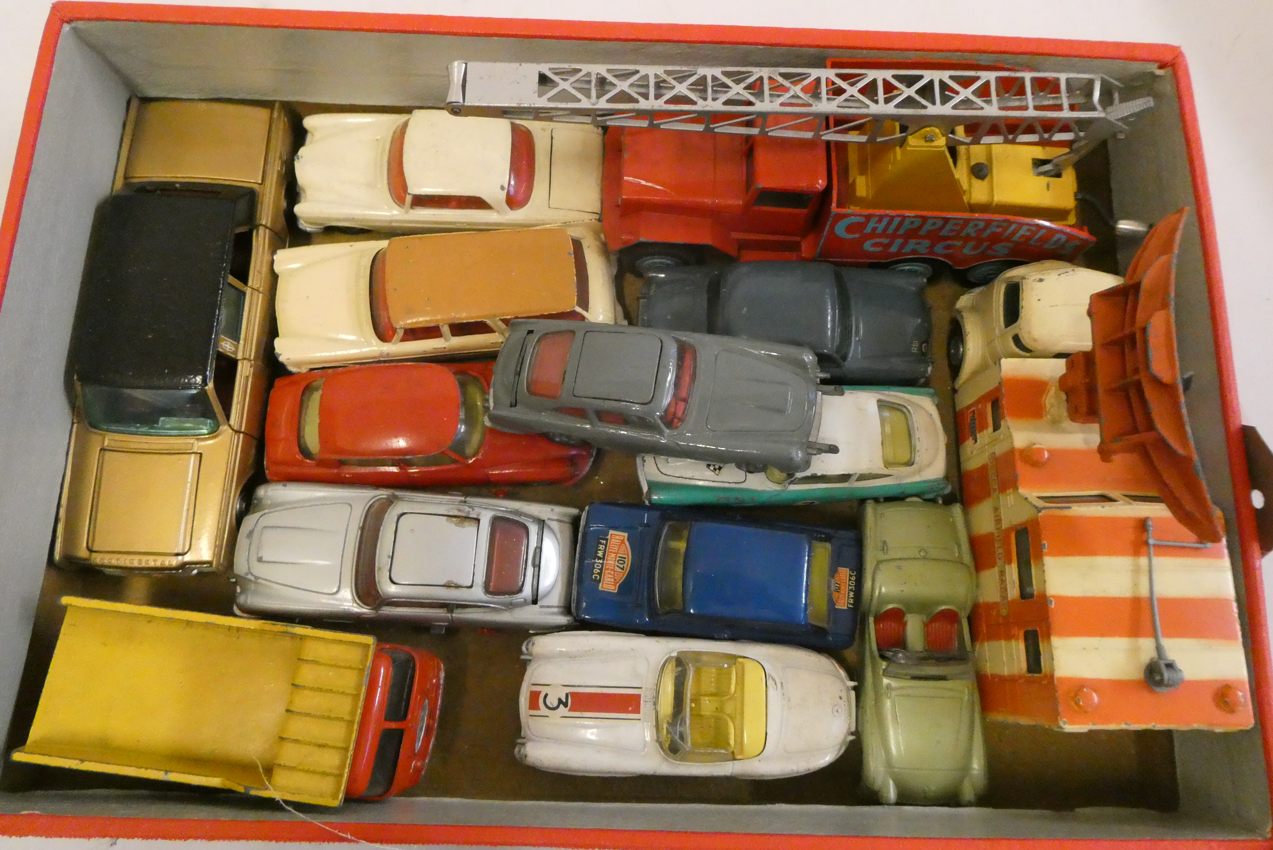 Unboxed Corgi vehicles including circus crane, airfield radar, James Bond Aston Martin and Mercedes Image