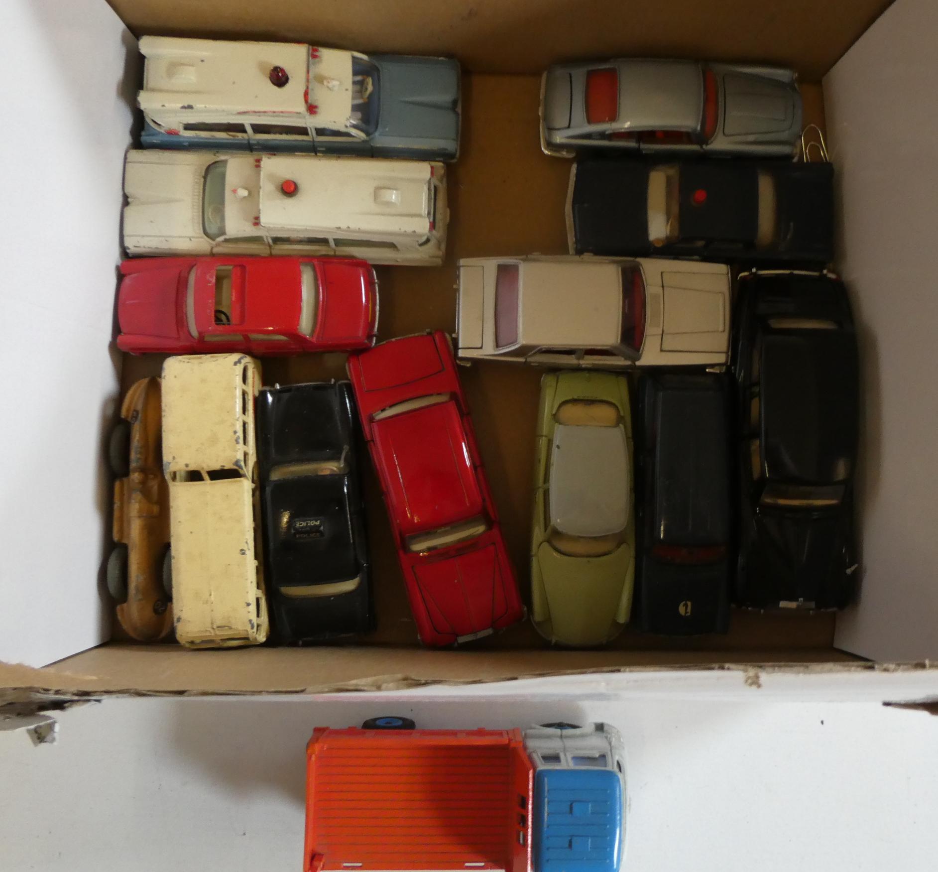 Unboxed Dinky Vehicles including ambulance, cars, bus and tipper truck, some items have minor Image
